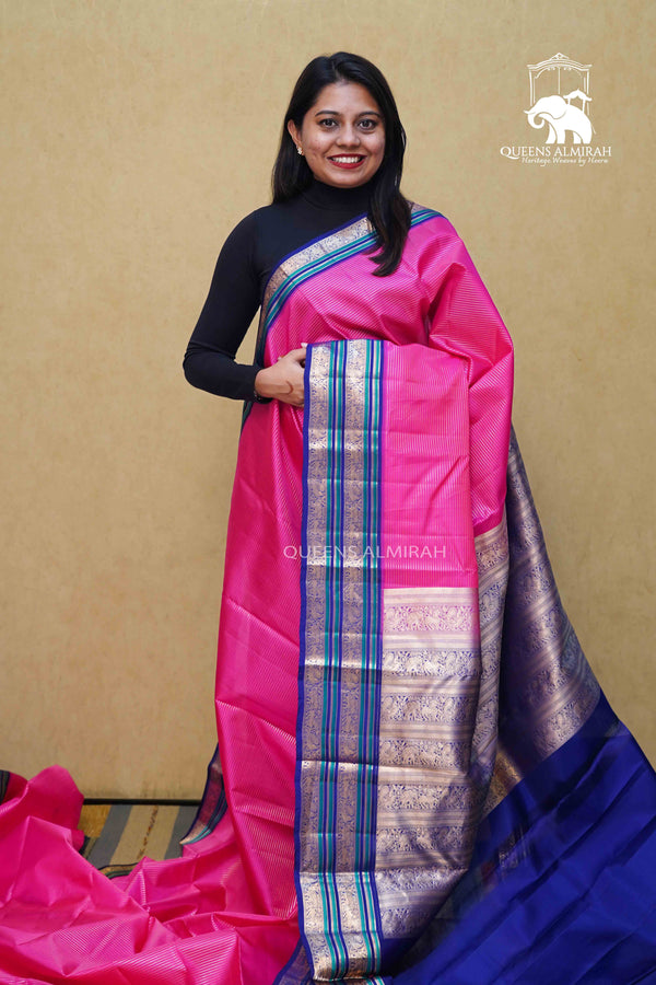 RASPBERRY PINK PURE KANCHIVARAM SILK SAREE - Queens Jewel Emporium