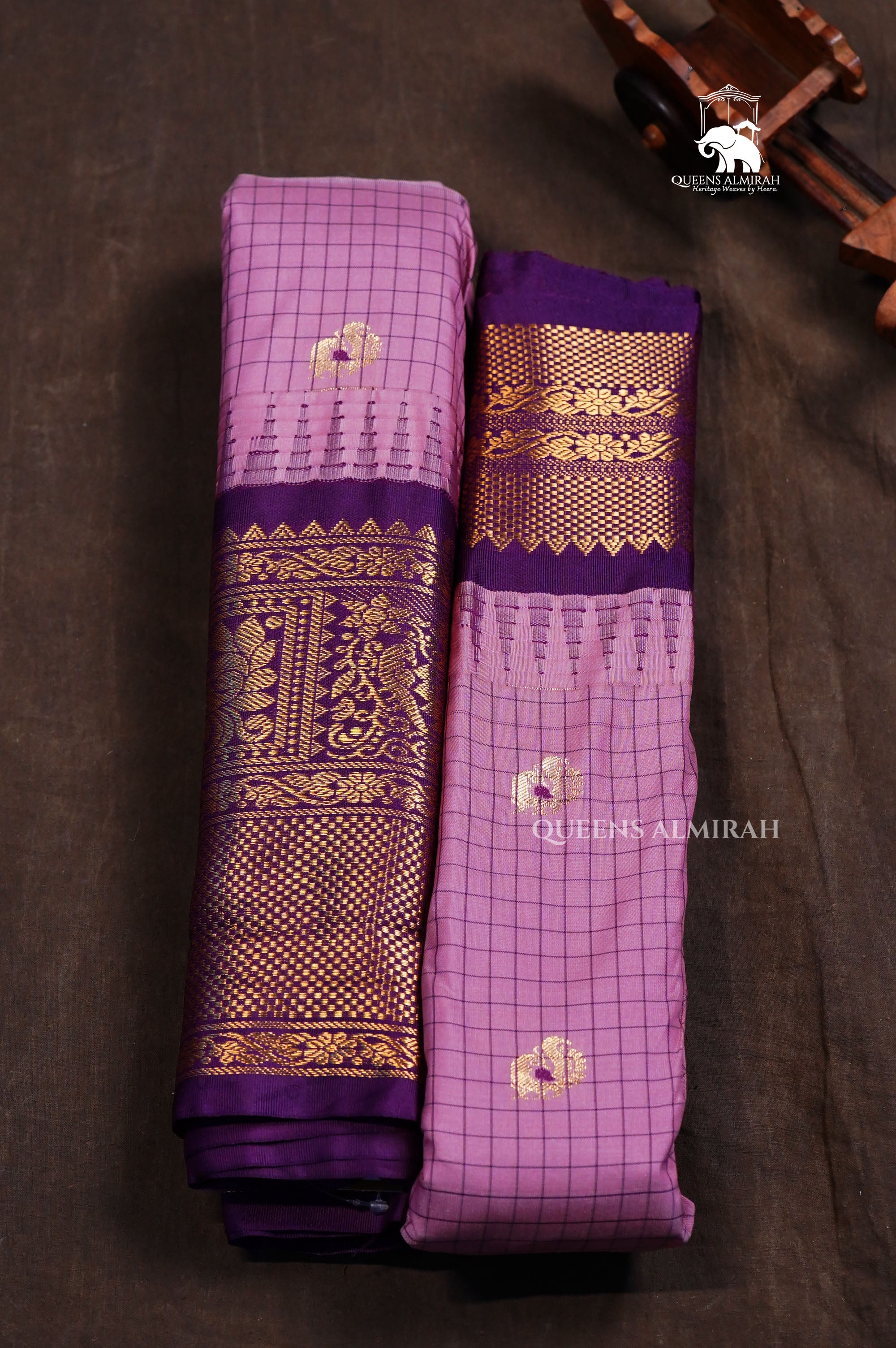Dusky Pink With Purple Semi Gadwal Silk Saree