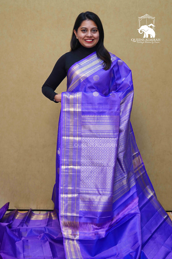 LAVENDER PURPLE PURE KANCHIVARAM SILK SAREE - Queens Jewel Emporium