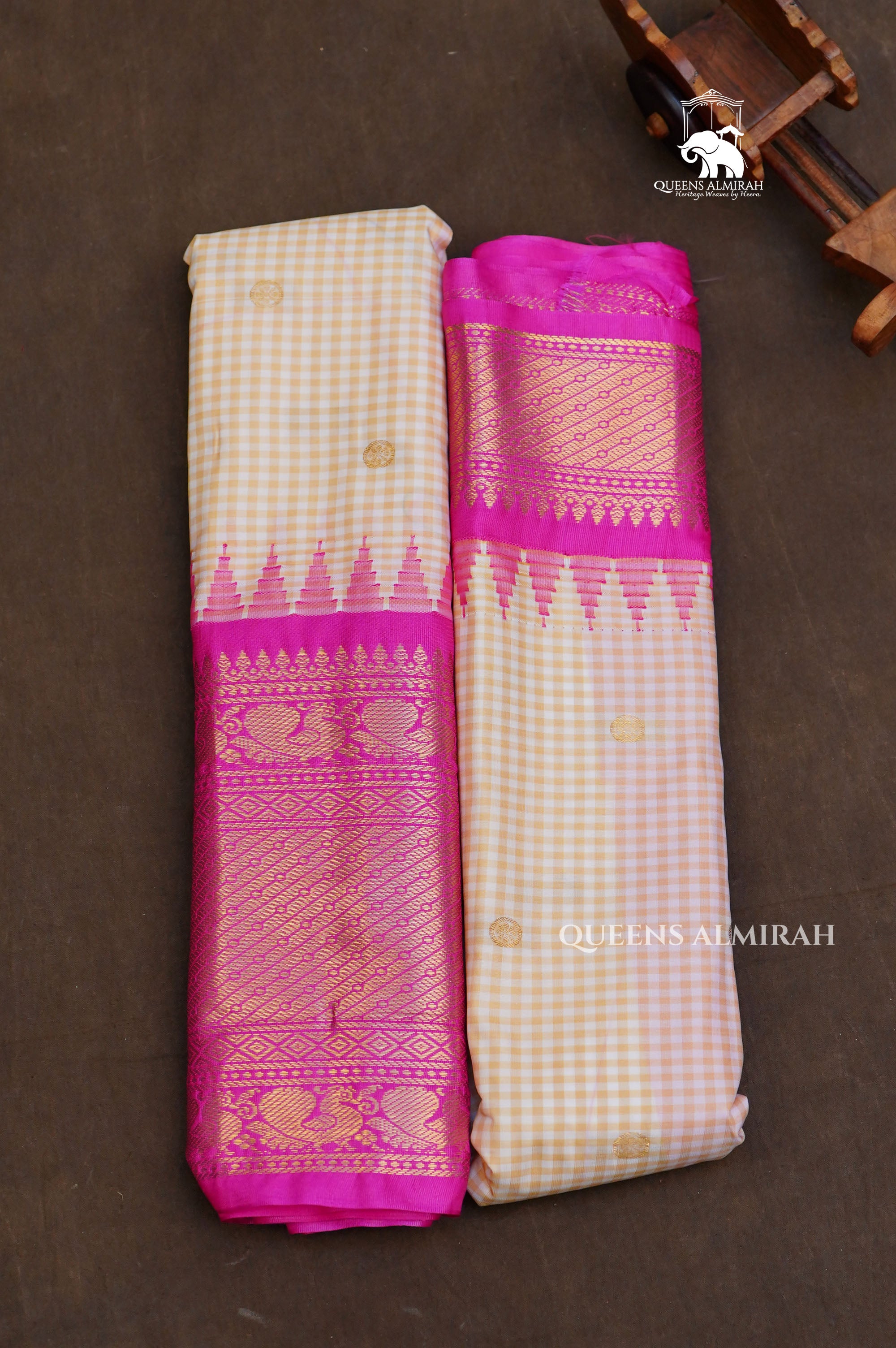 Sandal Kattam With Pink Semi Gadwal Silk Saree
