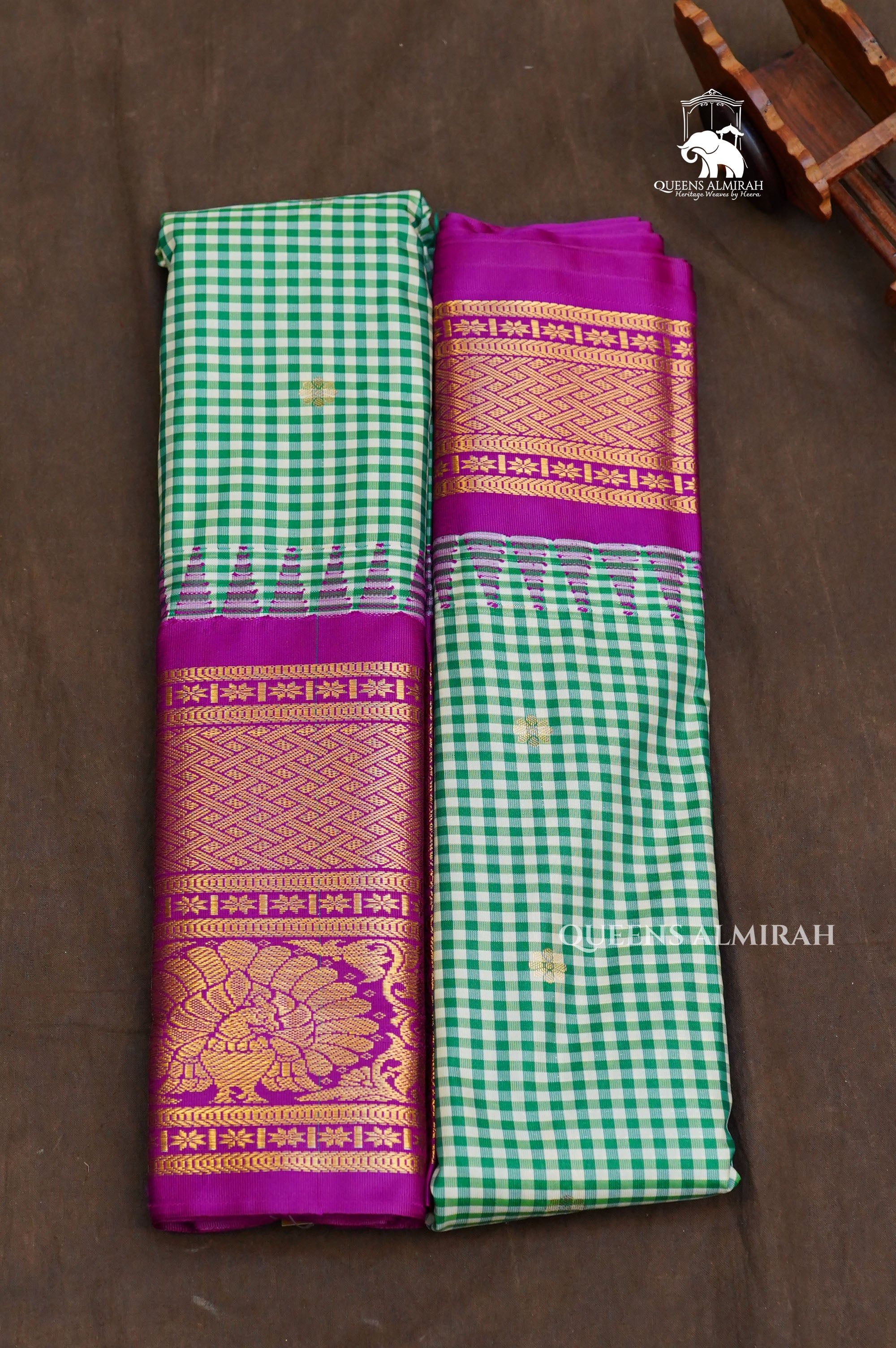 Green Kattam With Purple Semi Gadwal Silk Saree