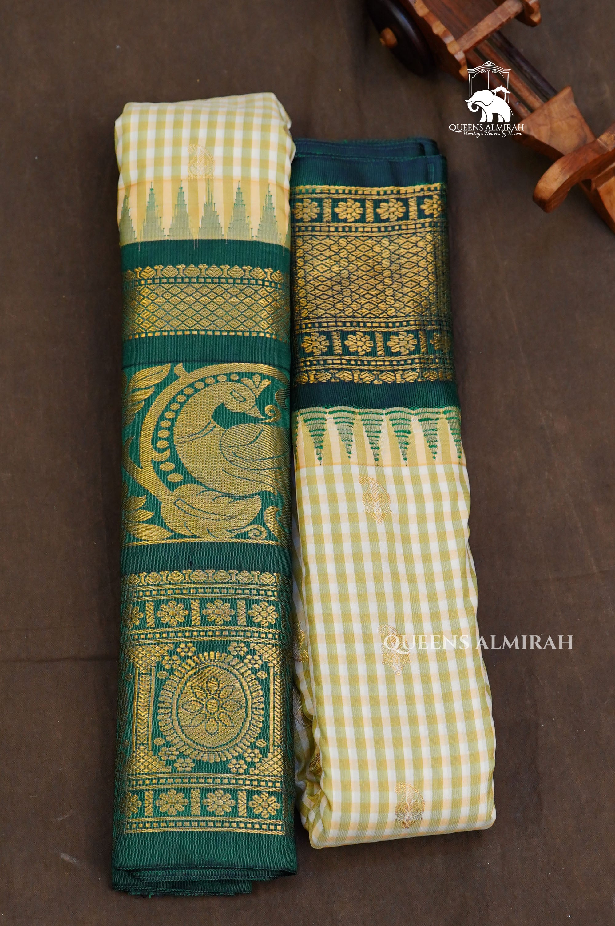 Green Kattam With Dark Green Semi Gadwal Silk Saree