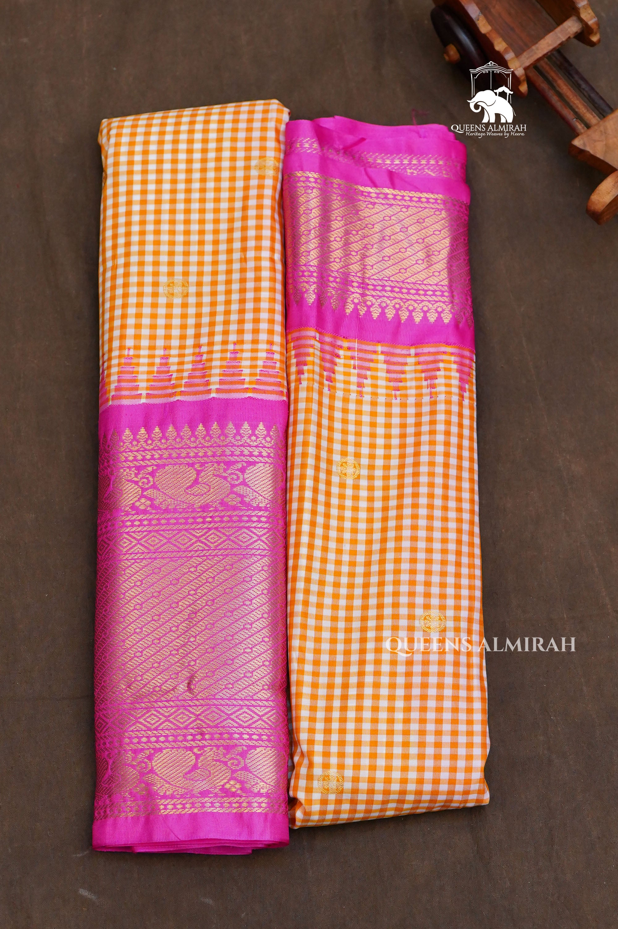 Orange Kattam With Pink Semi Gadwal Silk Saree