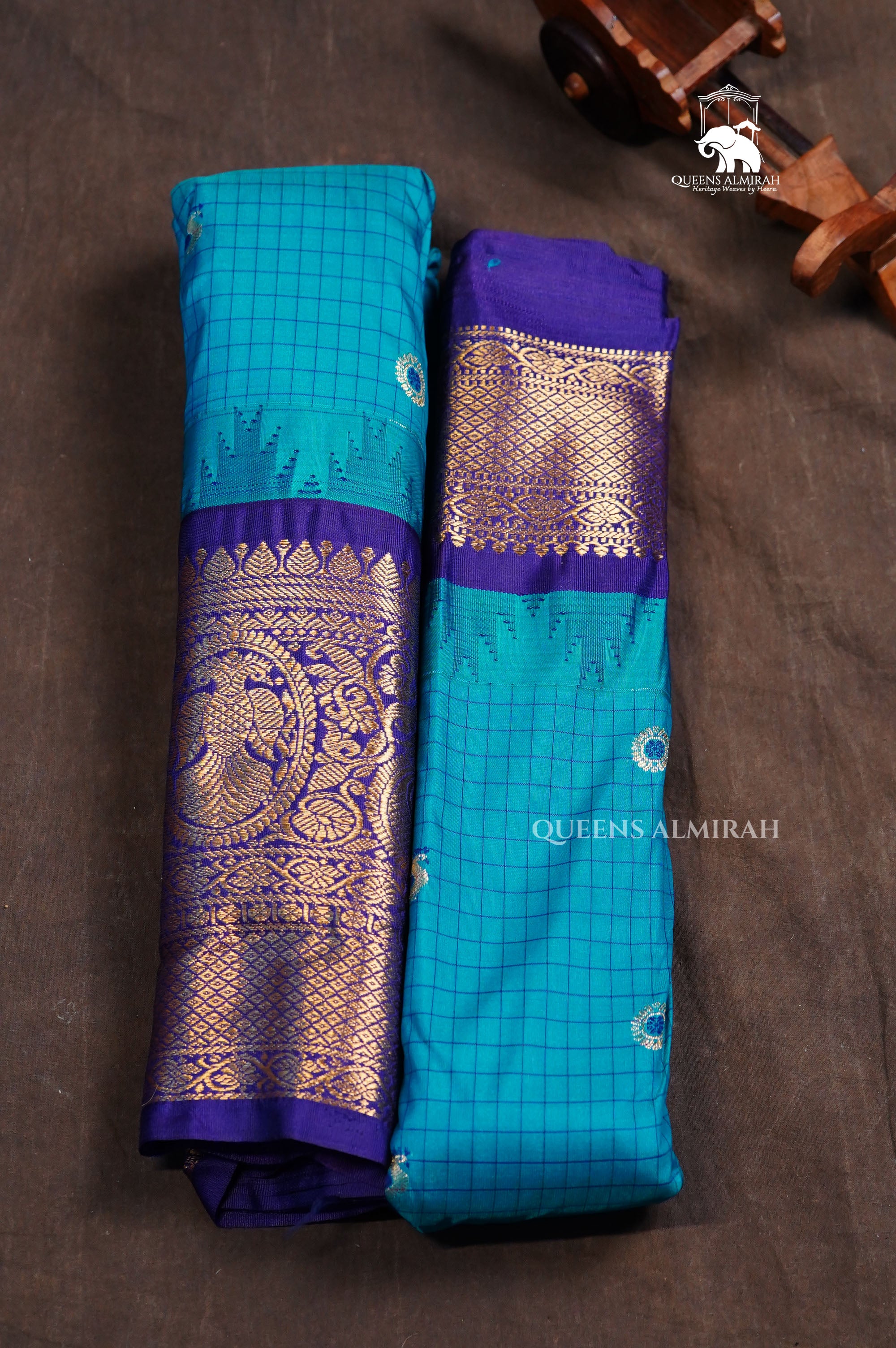 Sea Blue Kattam Semi Gadwal Silk Saree