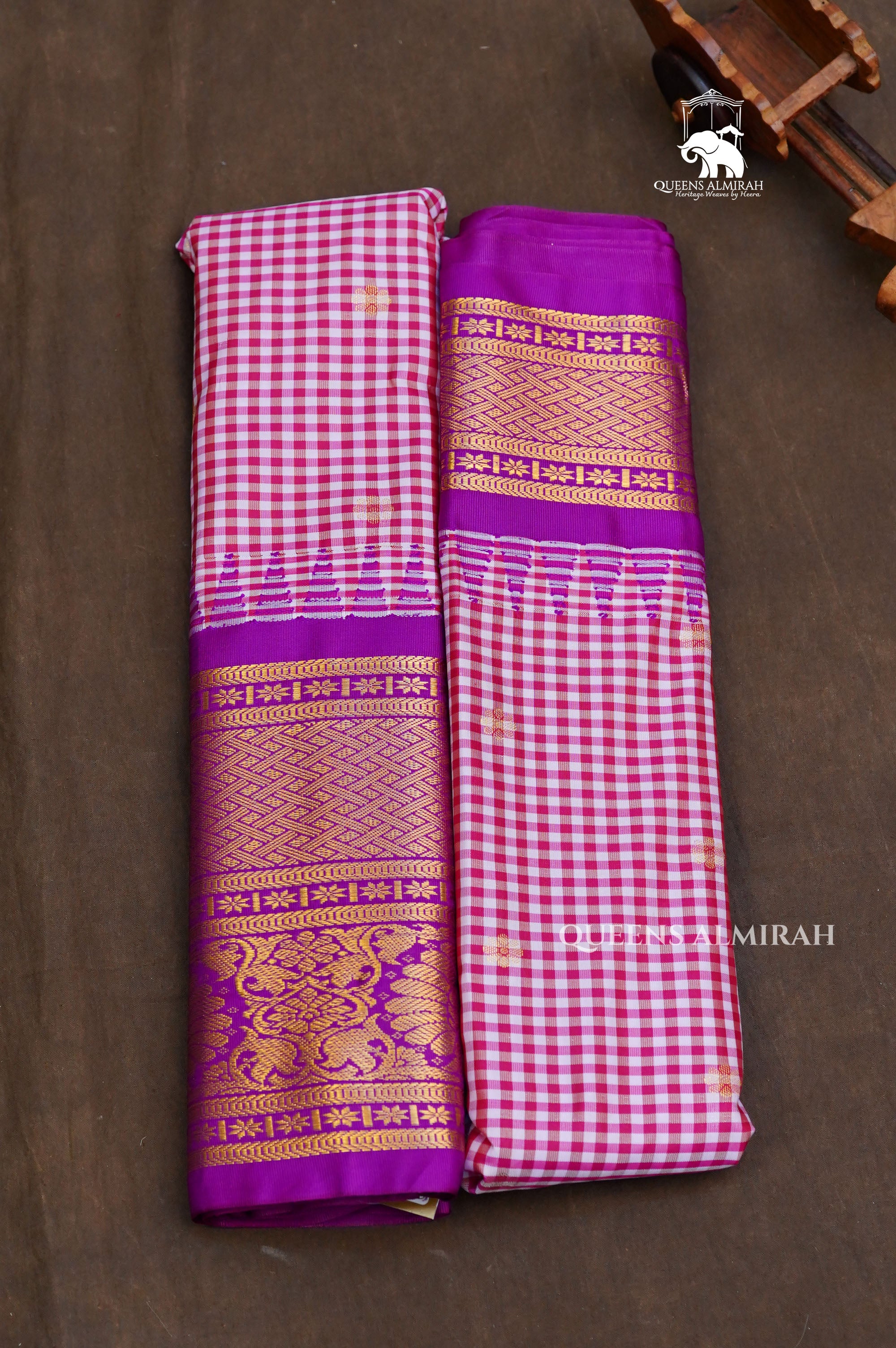Pink Kattam With Purple Semi Gadwal Silk Saree