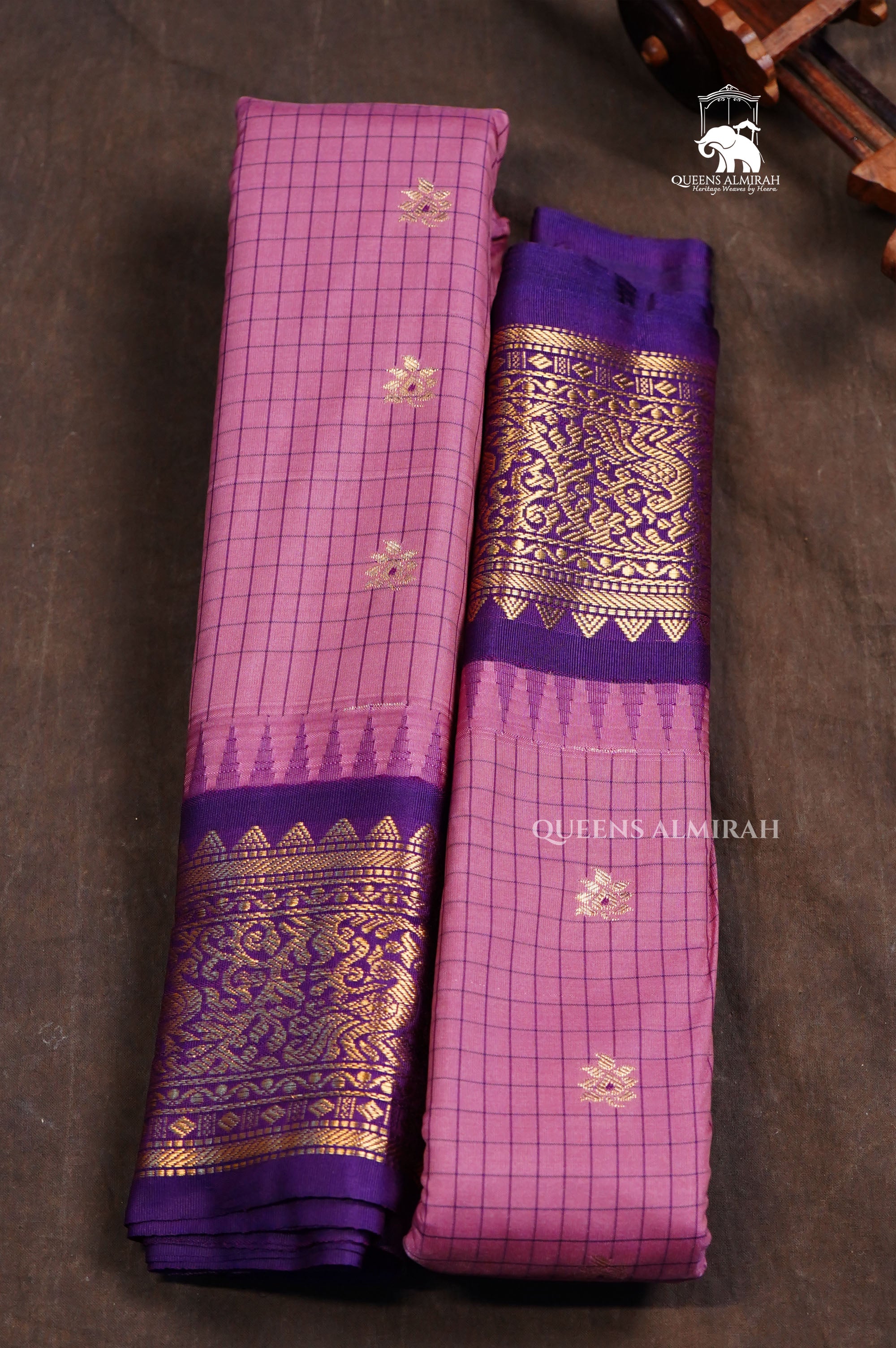 Onion Pink Kattam With Purple Semi Gadwal Silk Saree