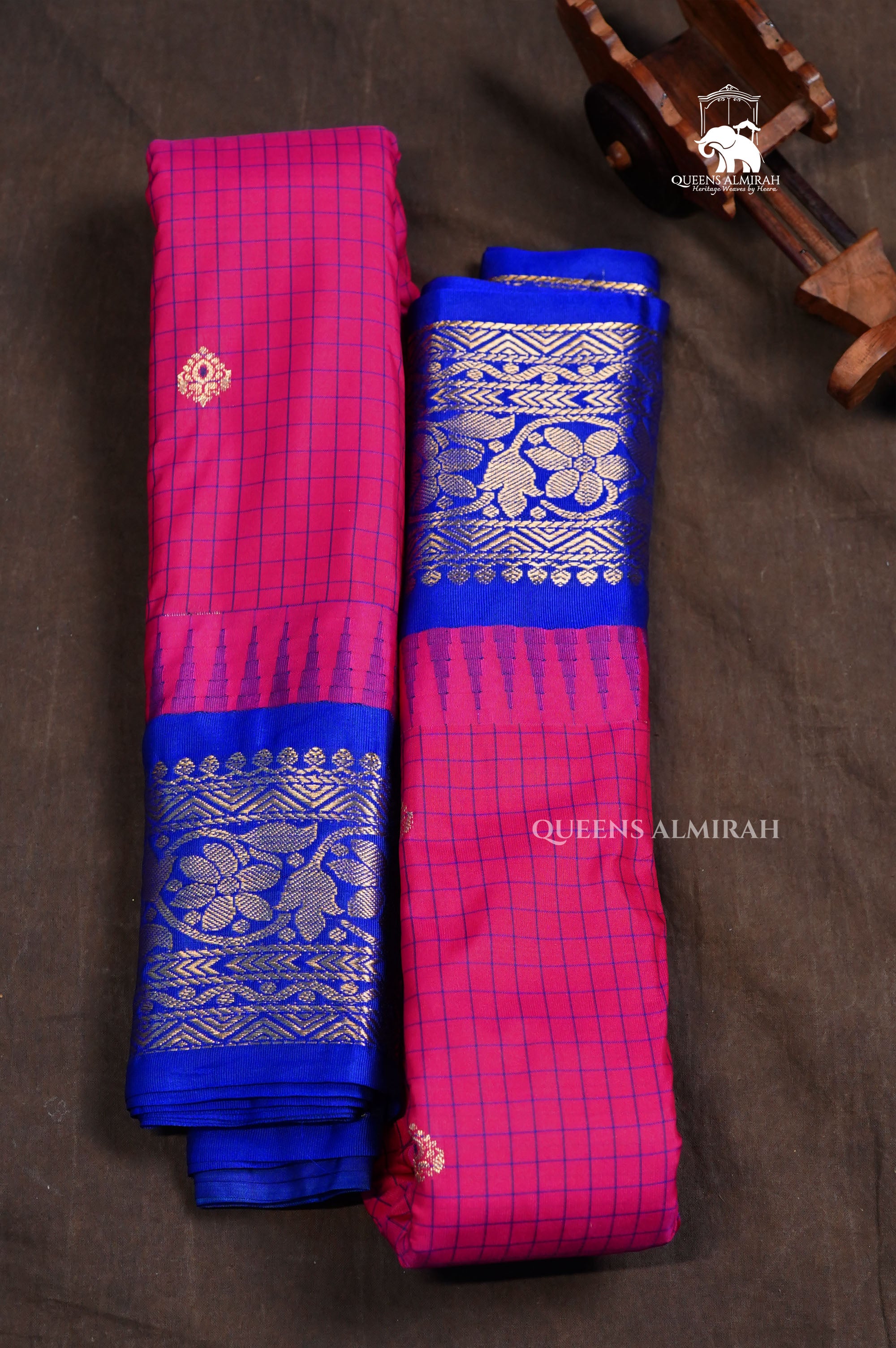 Rani Pink Kattam With Blue Semi Gadwal Silk Saree