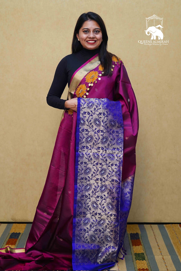 DARK MAGENTA DESIGNER SILK SAREE - Queens Jewel Emporium