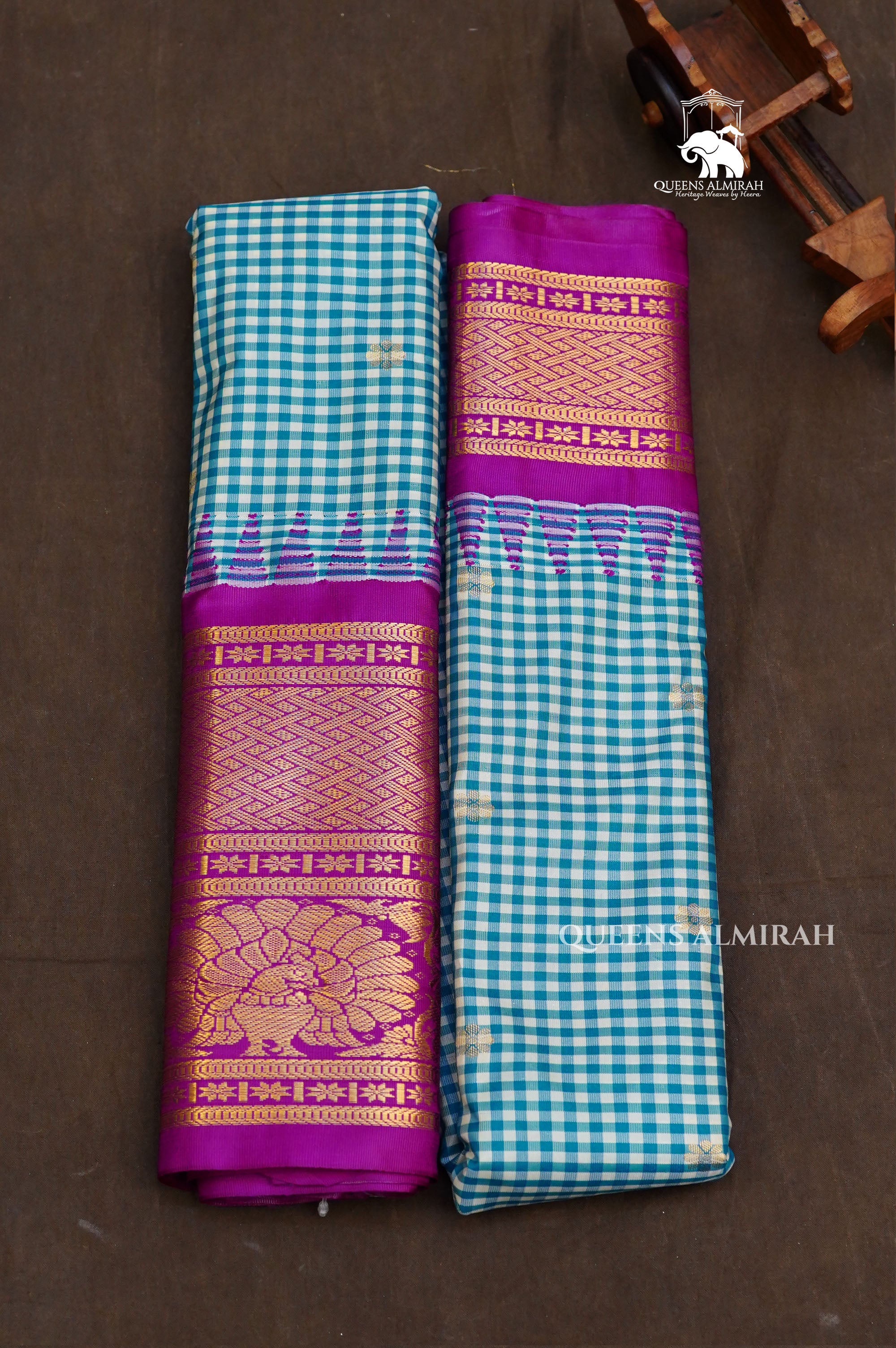 Blue Kattam With Purple Semi Gadwal Silk Saree