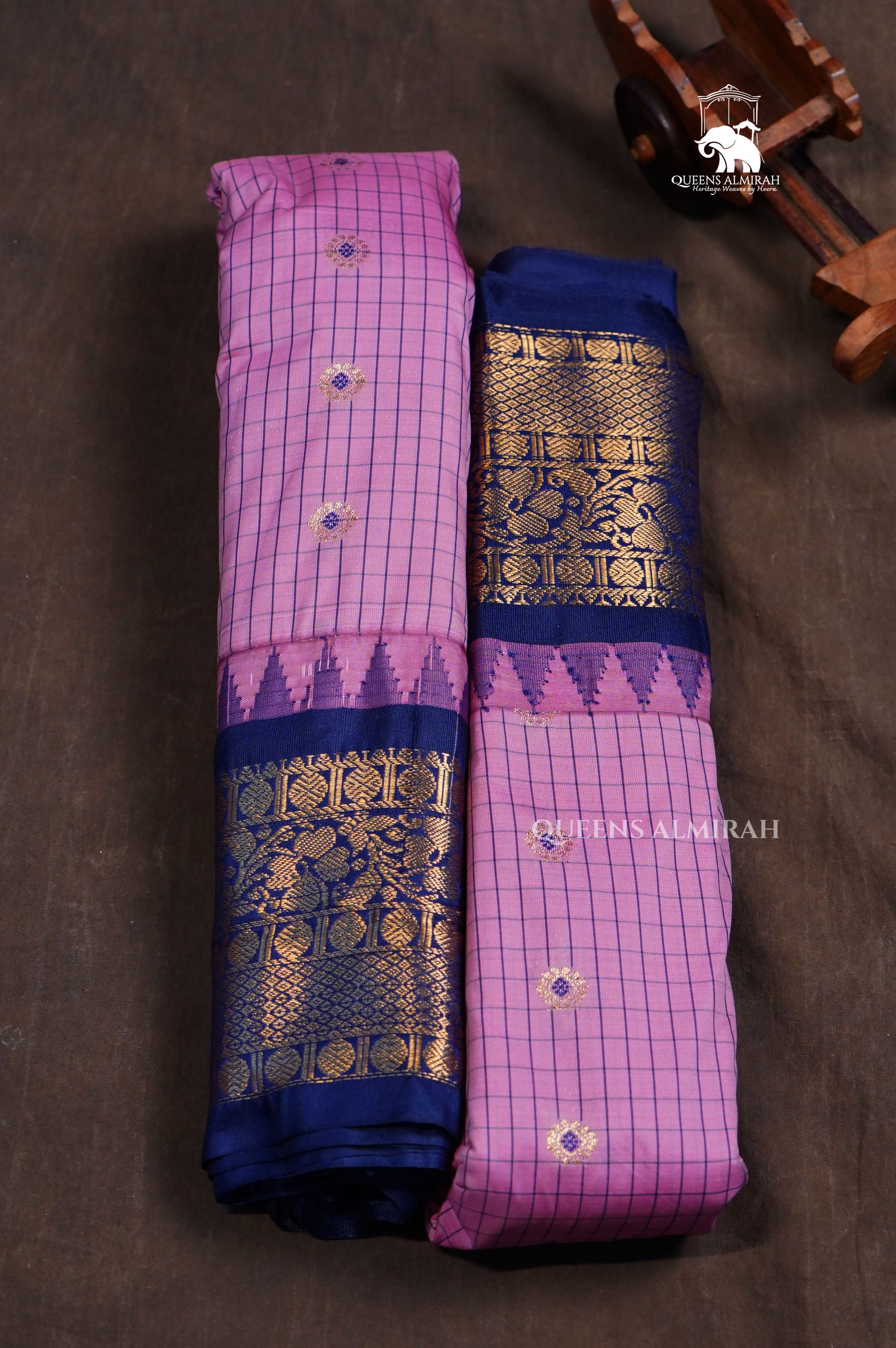 Pink Kattam With Blue Semi Gadwal Silk Saree
