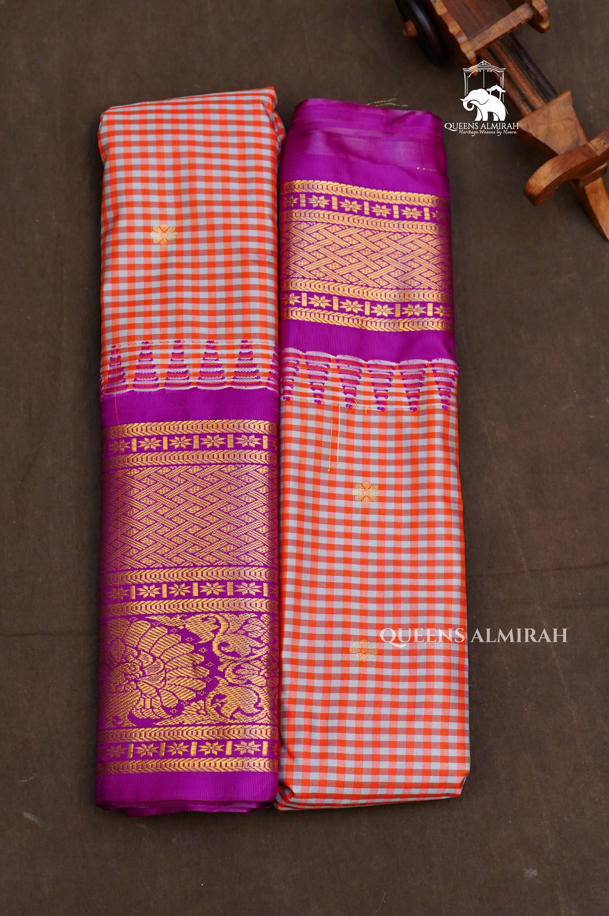 Orange Kattam Semi Gadwal Silk Saree