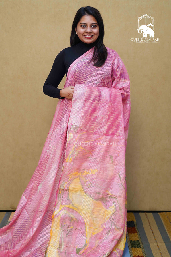 DUSTY ROSE GHICHA ORAGANZA SAREE - Queens Jewel Emporium
