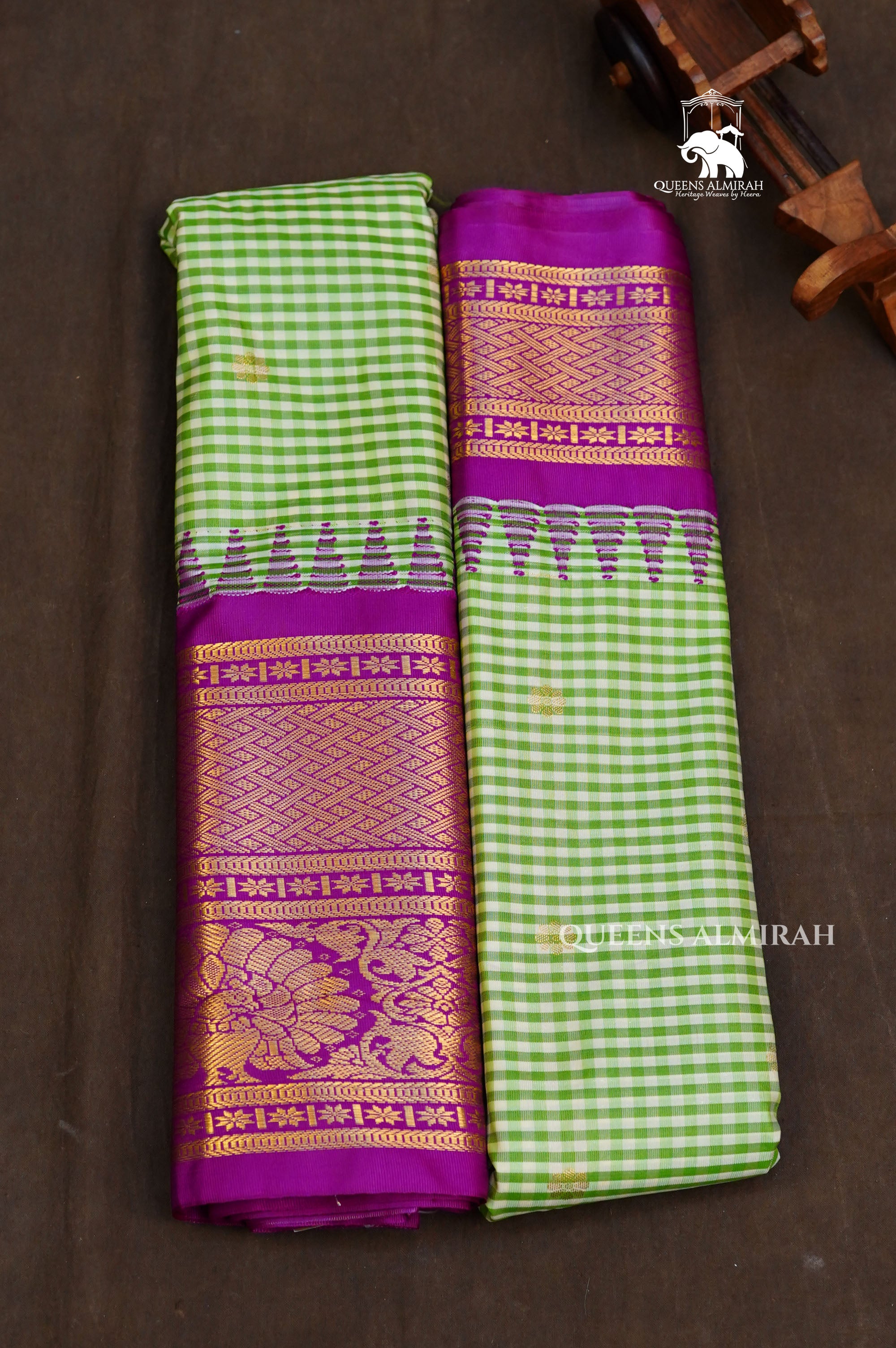 Green Kattam With Purple Semi Gadwal Silk Saree