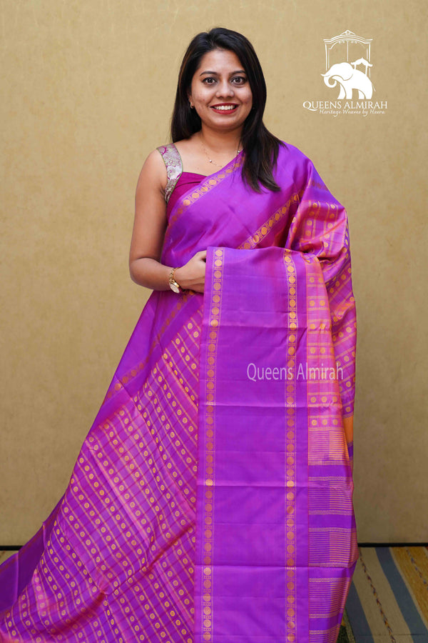 ROSE VALE WITH DARK RASBERRY PURE KANCHIVARAM SILK SAREE - Queens Jewel Emporium