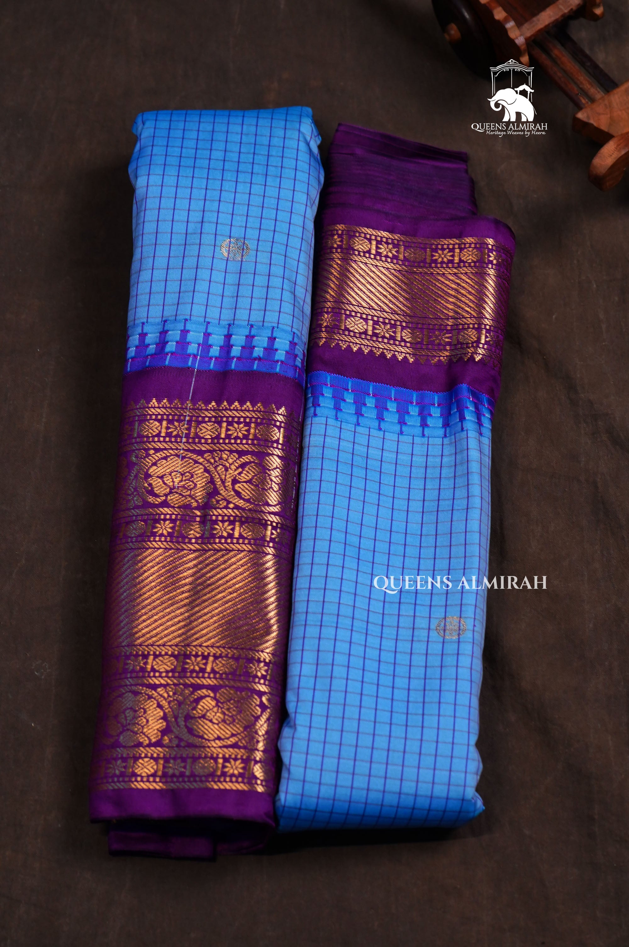Blue Kattam With Purple Semi Gadwal Silk Saree