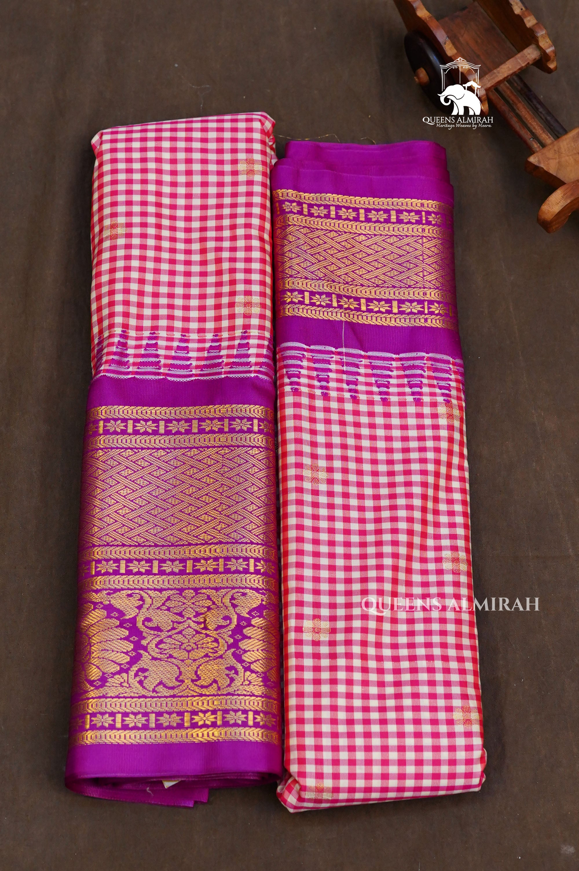 Pink Kattam With Purple Semi Gadwal Silk Saree