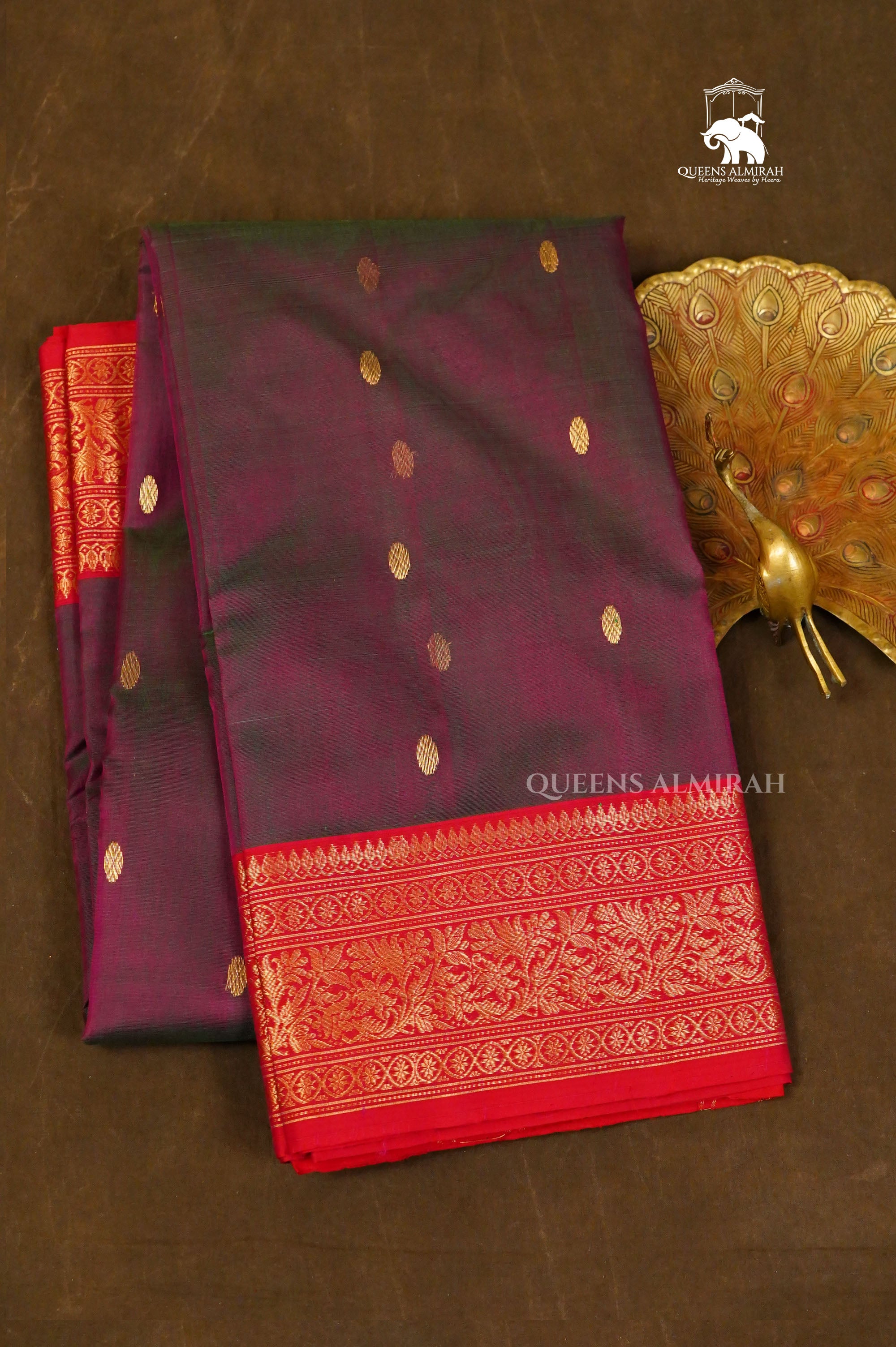 Purple WIth Red Chanderi Katan Silk Handloom Saree