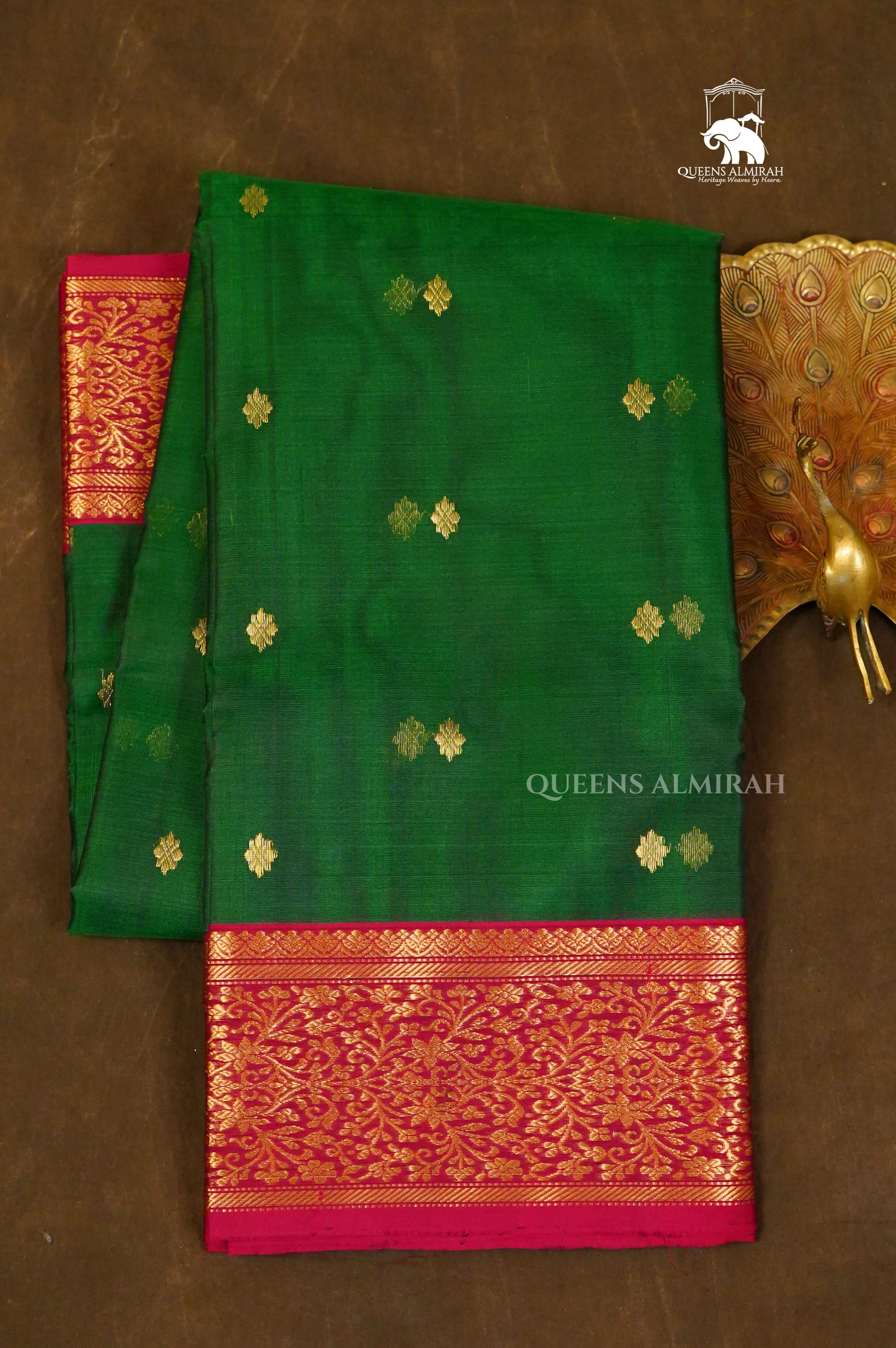 Green With Pink Chanderi Katan Silk Handloom Saree