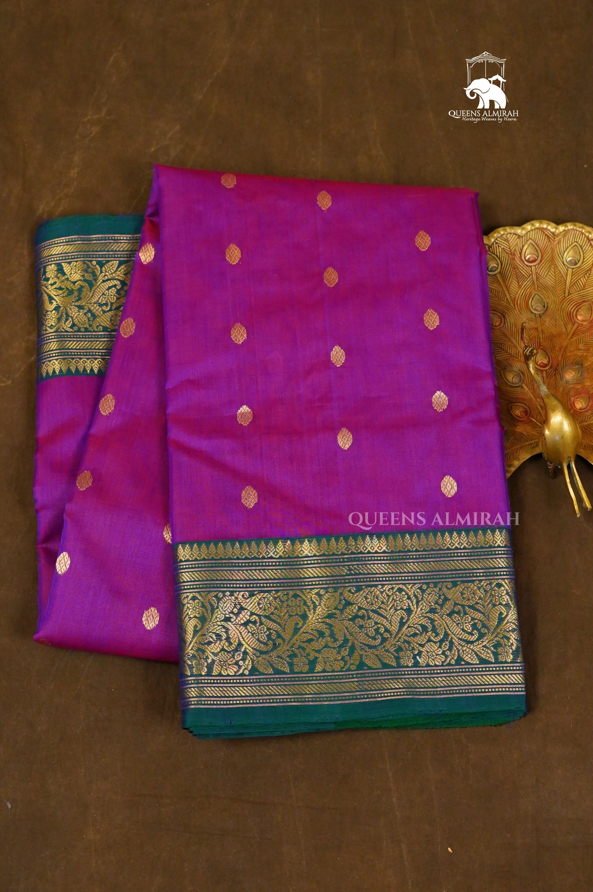 Purple With Green Chanderi Katan Silk Handloom Saree