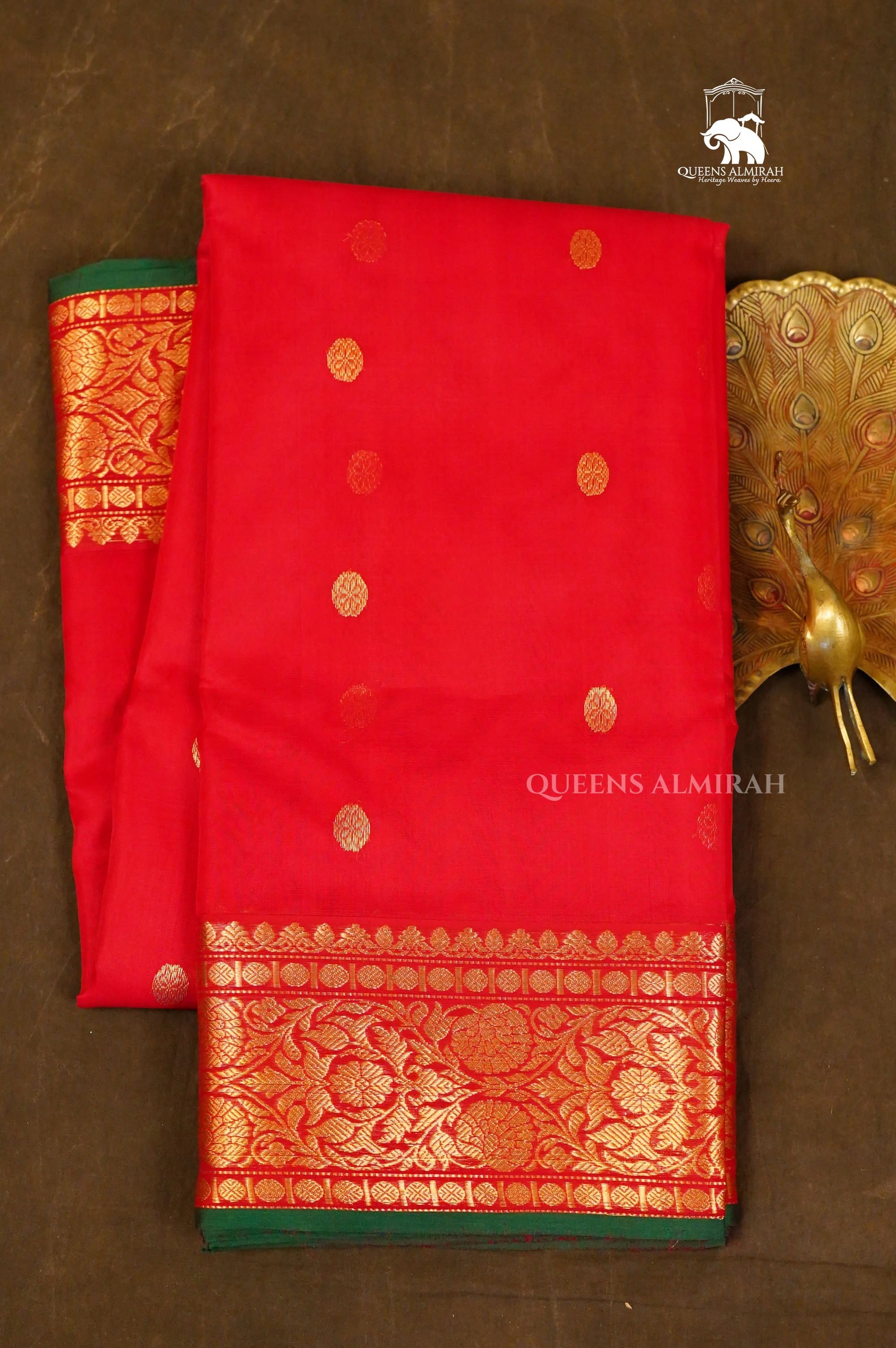 Red With Green Chanderi Katan Silk Handloom Saree