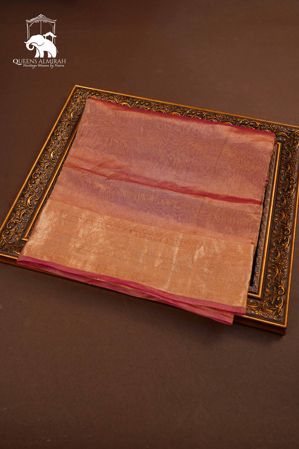 PINKISH BROWN PURE BANARASI SILK SAREE - Queens Jewel Emporium