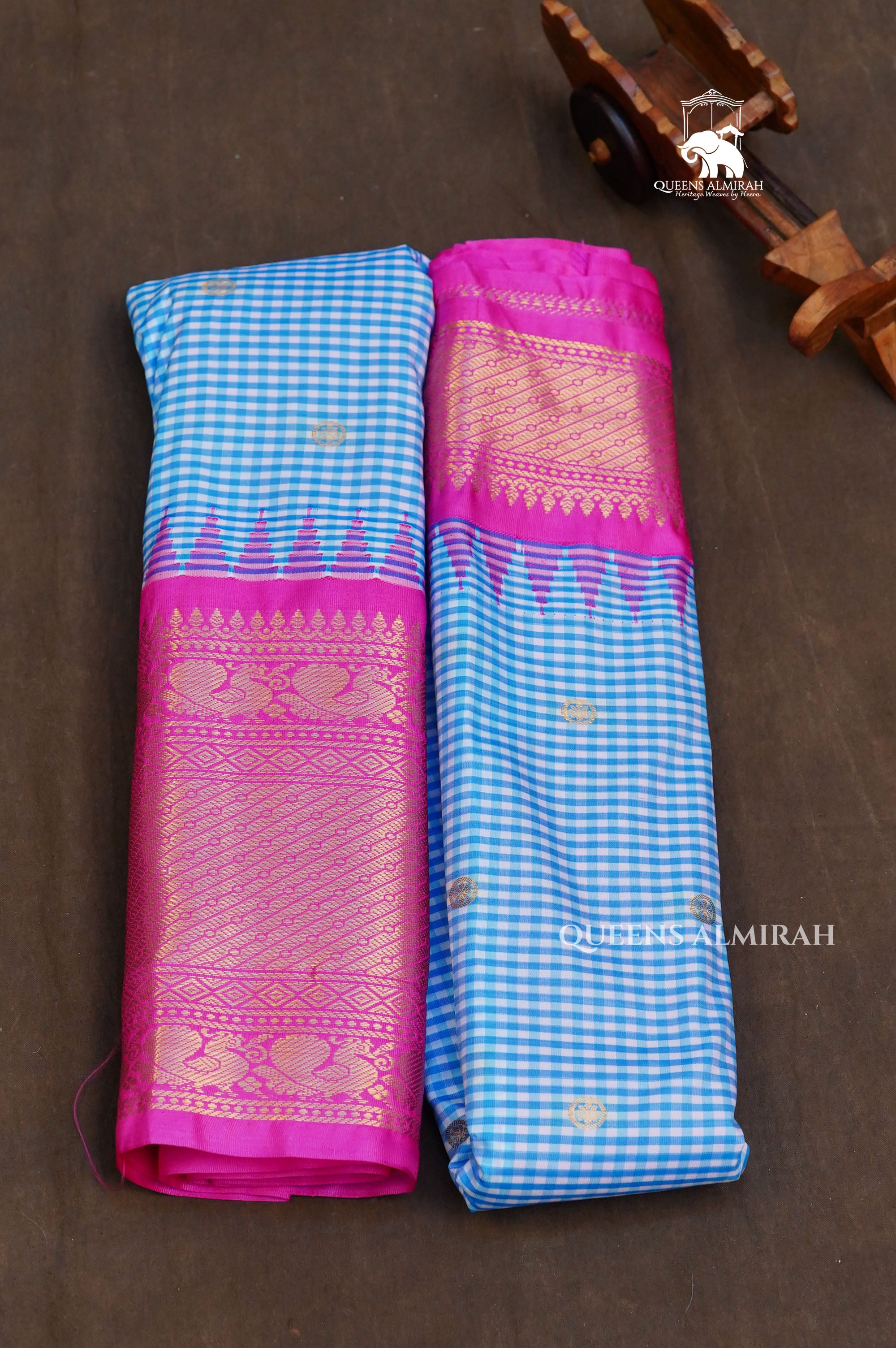 Blue Kattam With Pink Semi Gadwal Silk Saree