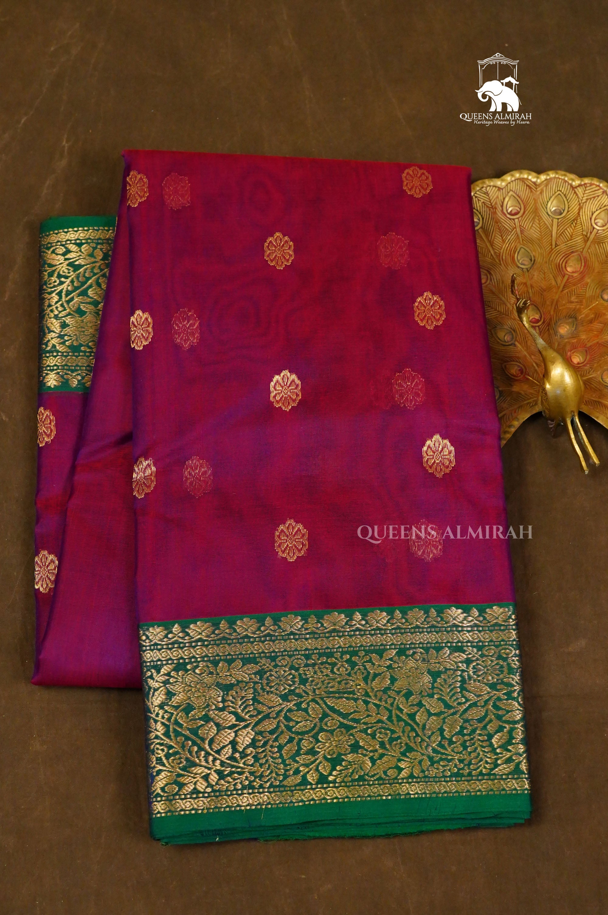 Purple With Green Chanderi Katan Silk Handloom Saree