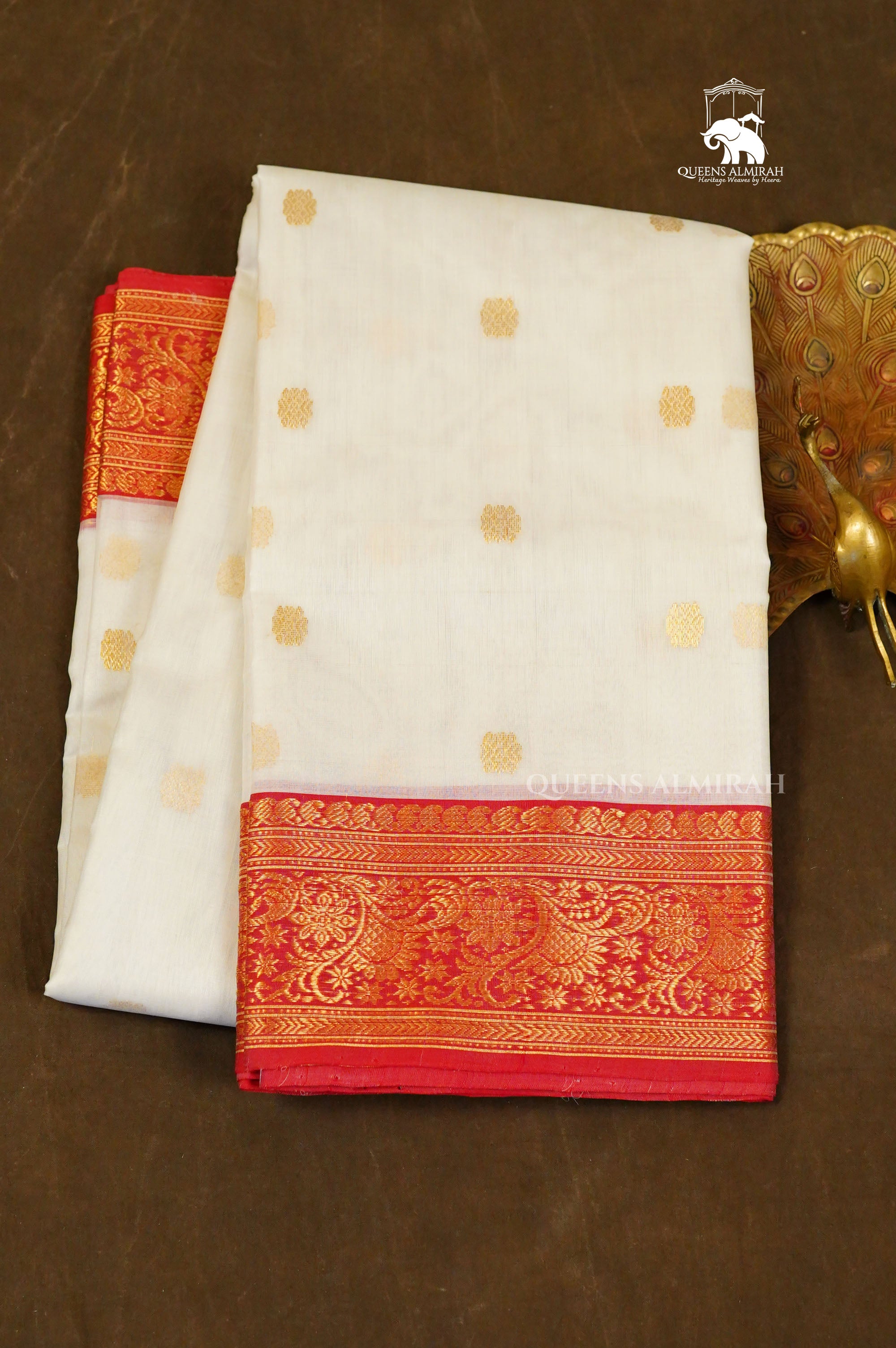 White With Red Chanderi Katan Silk Handloom Saree