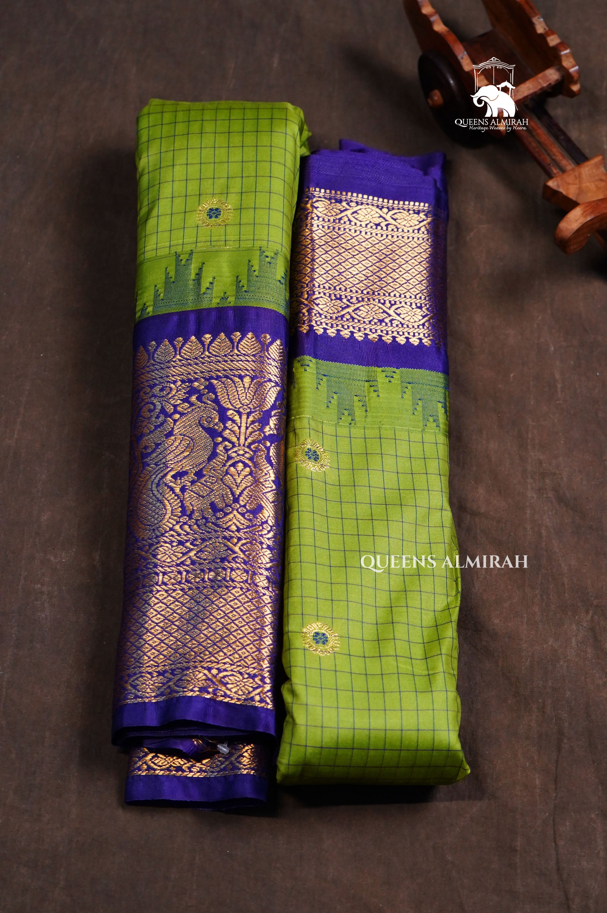 Green Kattam With Blue Semi Gadwal Silk Saree