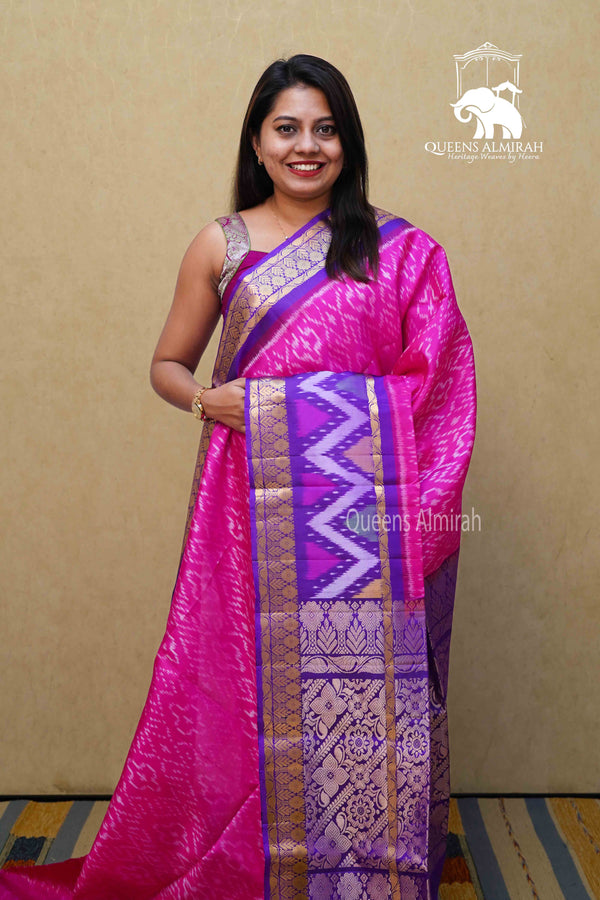 DEEP MAGENTA WITH DARK VIOLET SOFT SILK SAREE - Queens Jewel Emporium