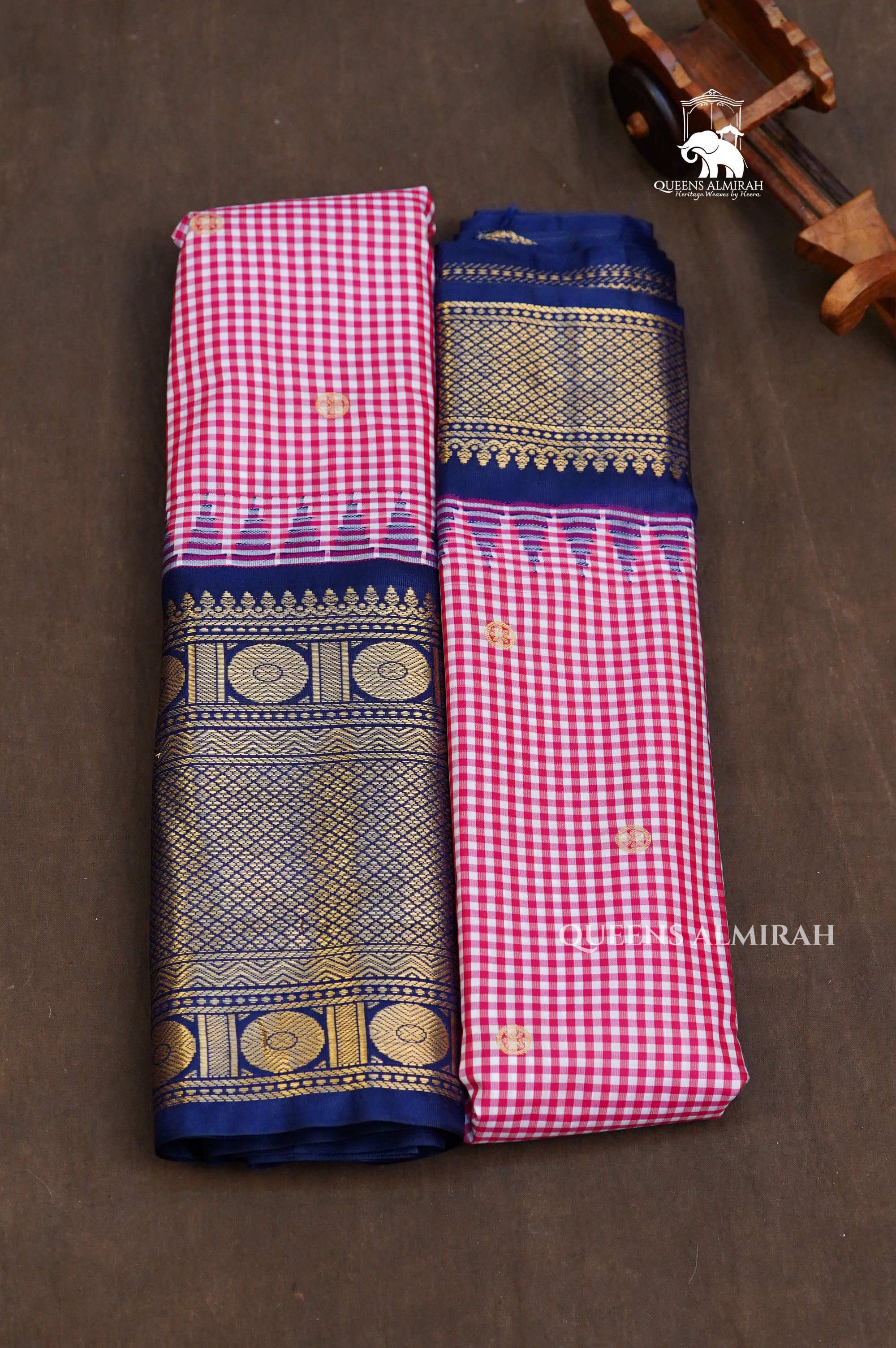 Red Kattam With Navy Blue Semi Gadwal Silk Saree