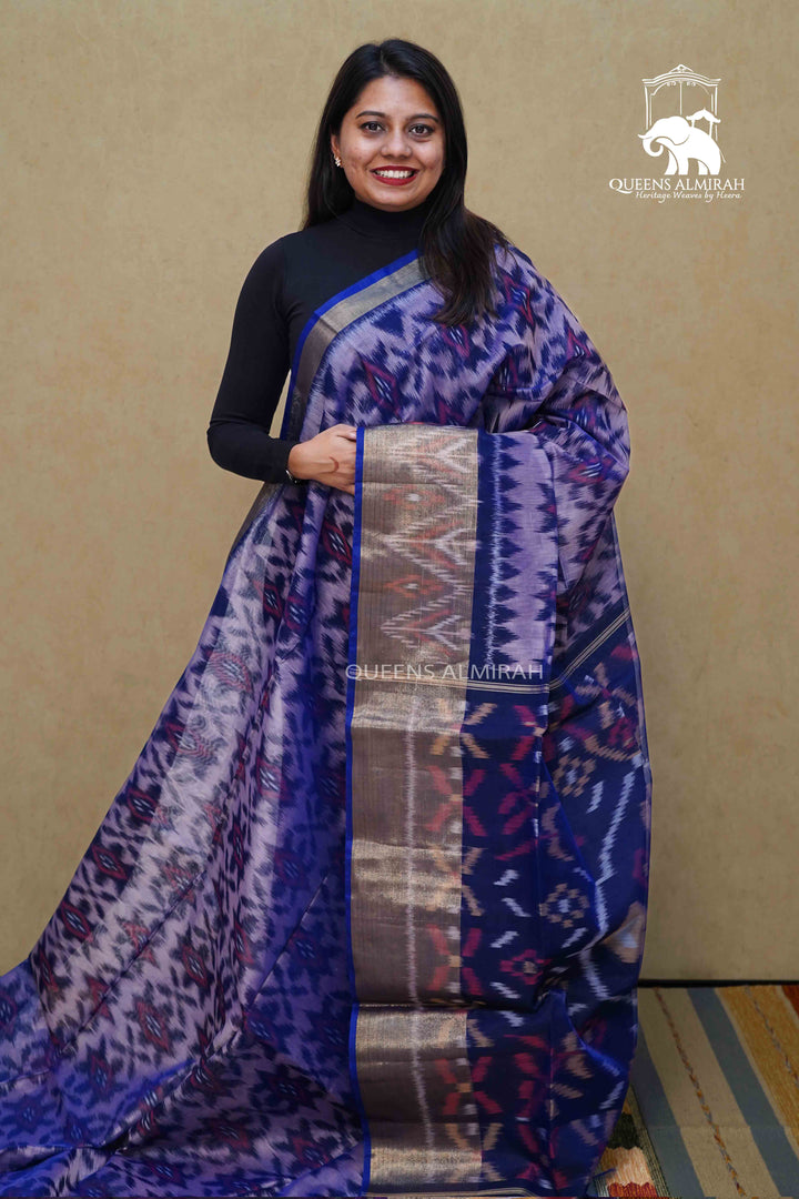 PURE SILK COTTON SAREE- GREYISH PURPLE WITH WINE - Queens Jewel Emporium