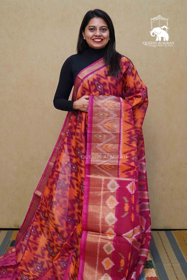 PURE SILK COTTON -PAPAYA WITH RASPBERRY - Queens Jewel Emporium