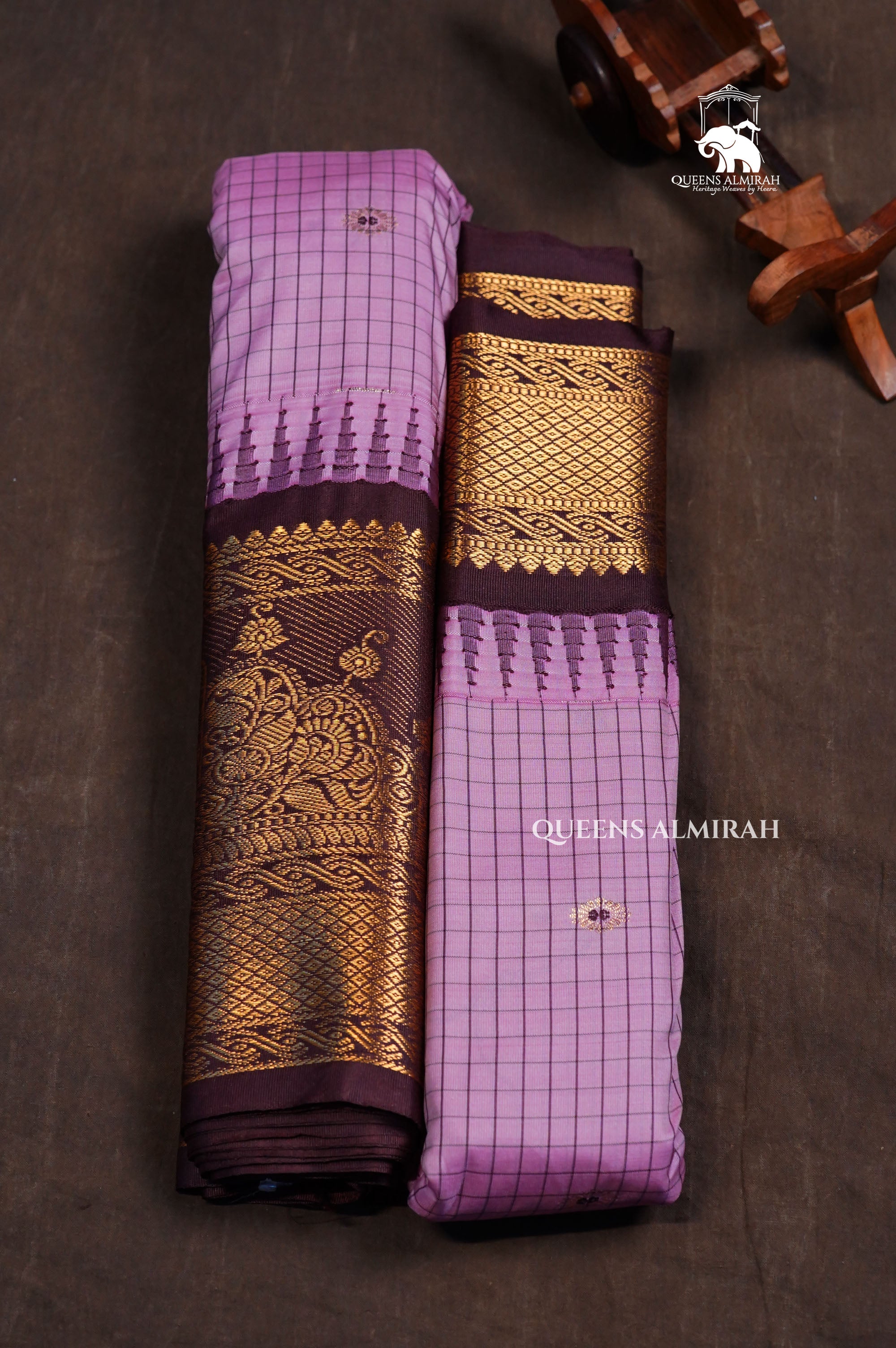 Lavender Kattam With Brown Semi Gadwal Silk Saree