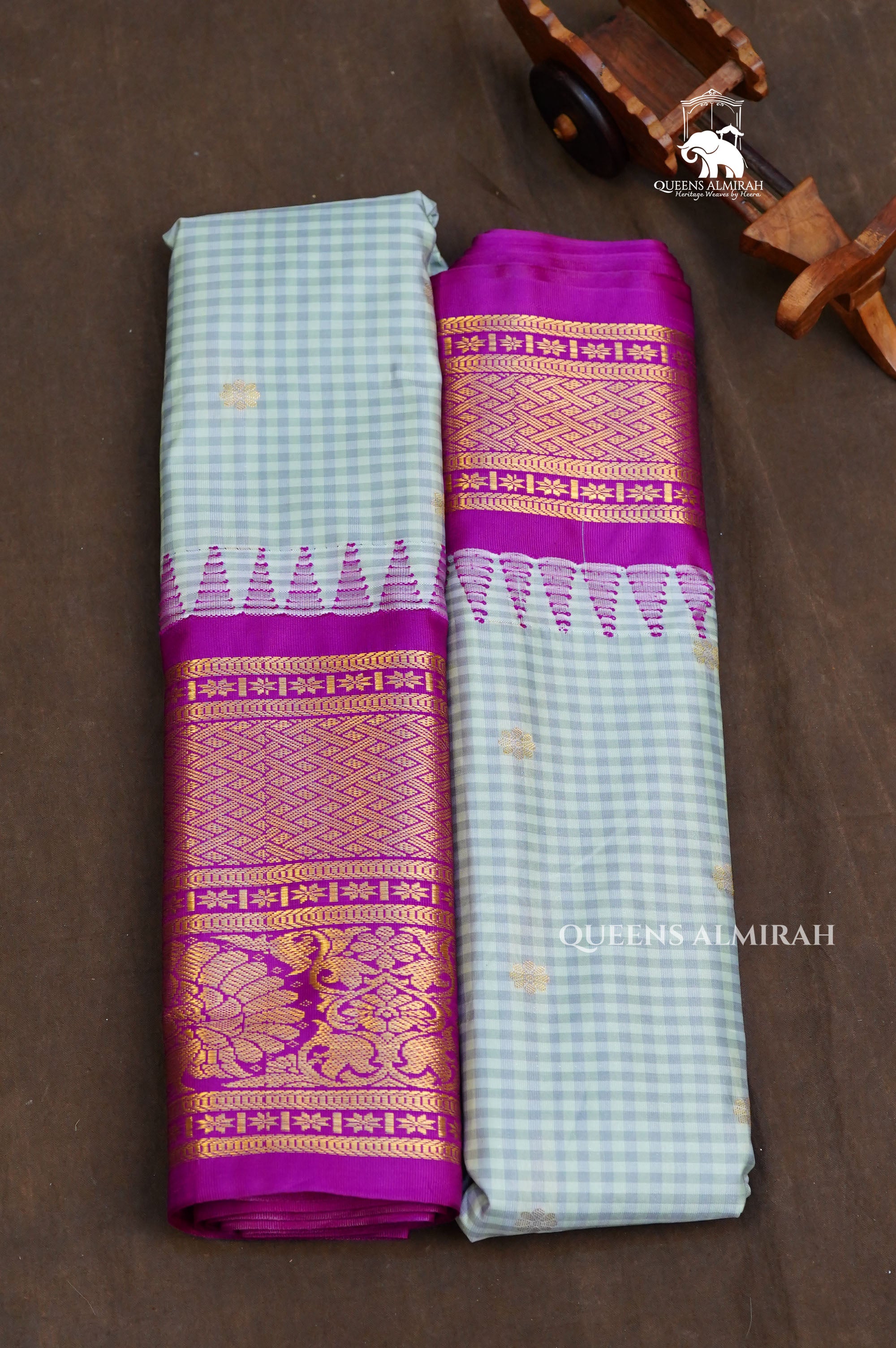 Pastel Blue Kattam With Rani Pink Semi Gadwal Silk Saree