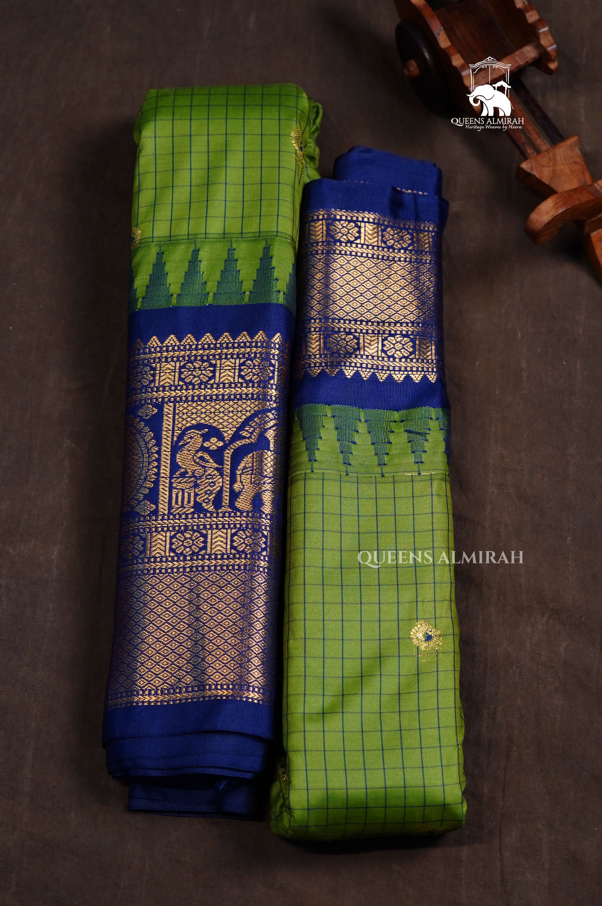 Green Kattam With Blue Semi Gadwal Silk Saree