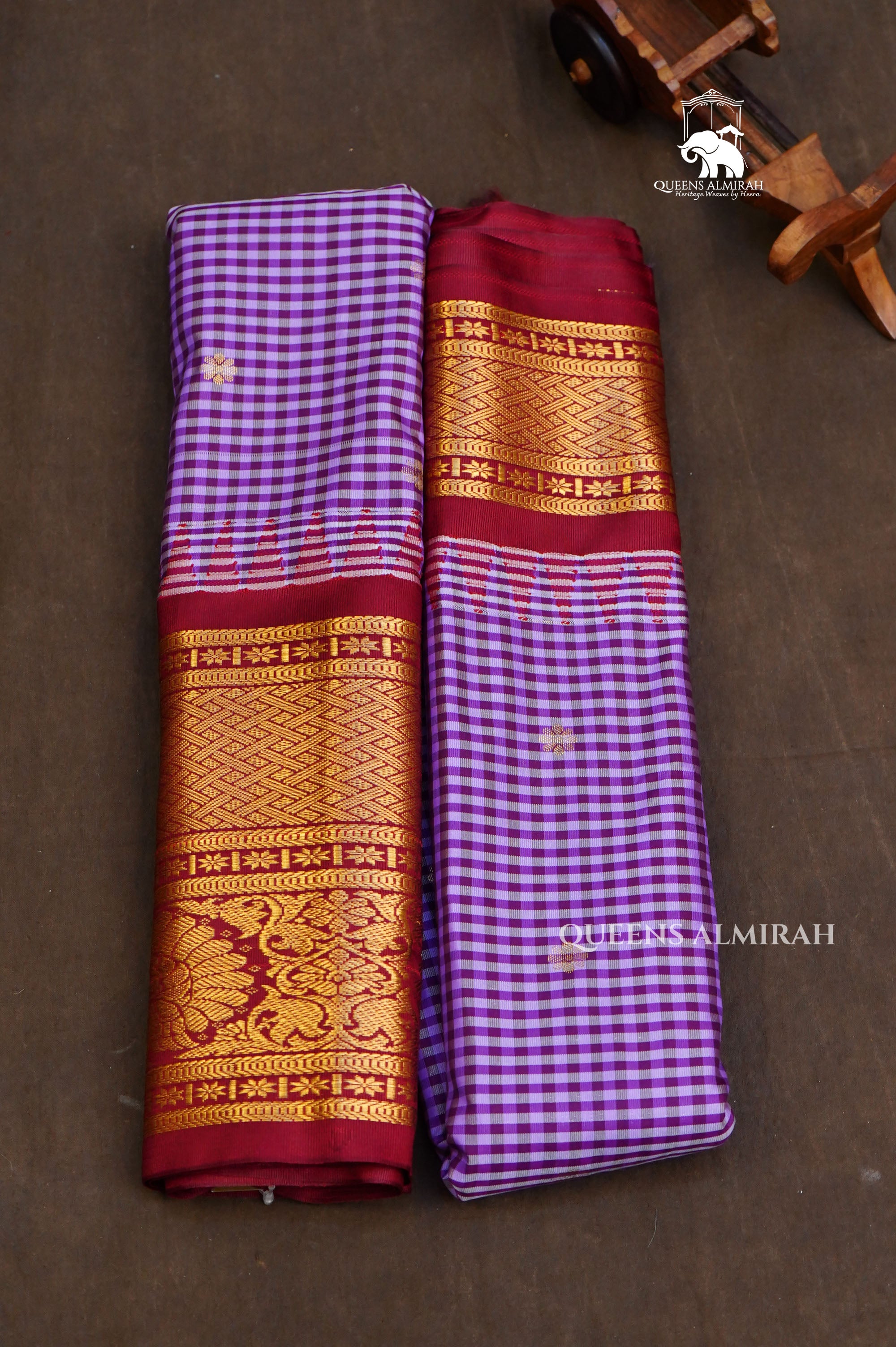 Lavender Kattam With Brown Semi Gadwal Silk Saree