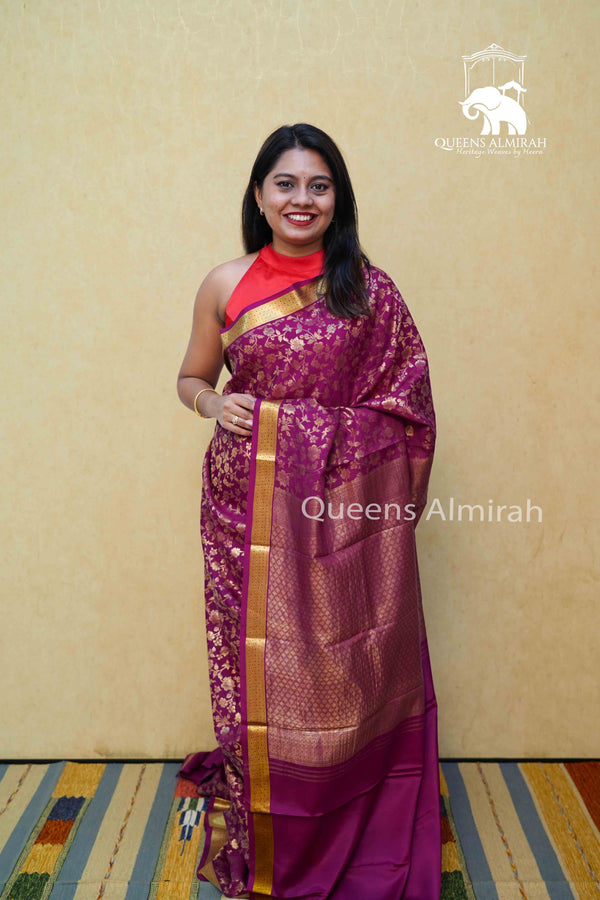 MAGENTA MYSORE SILK SAREE - Queens Jewel Emporium