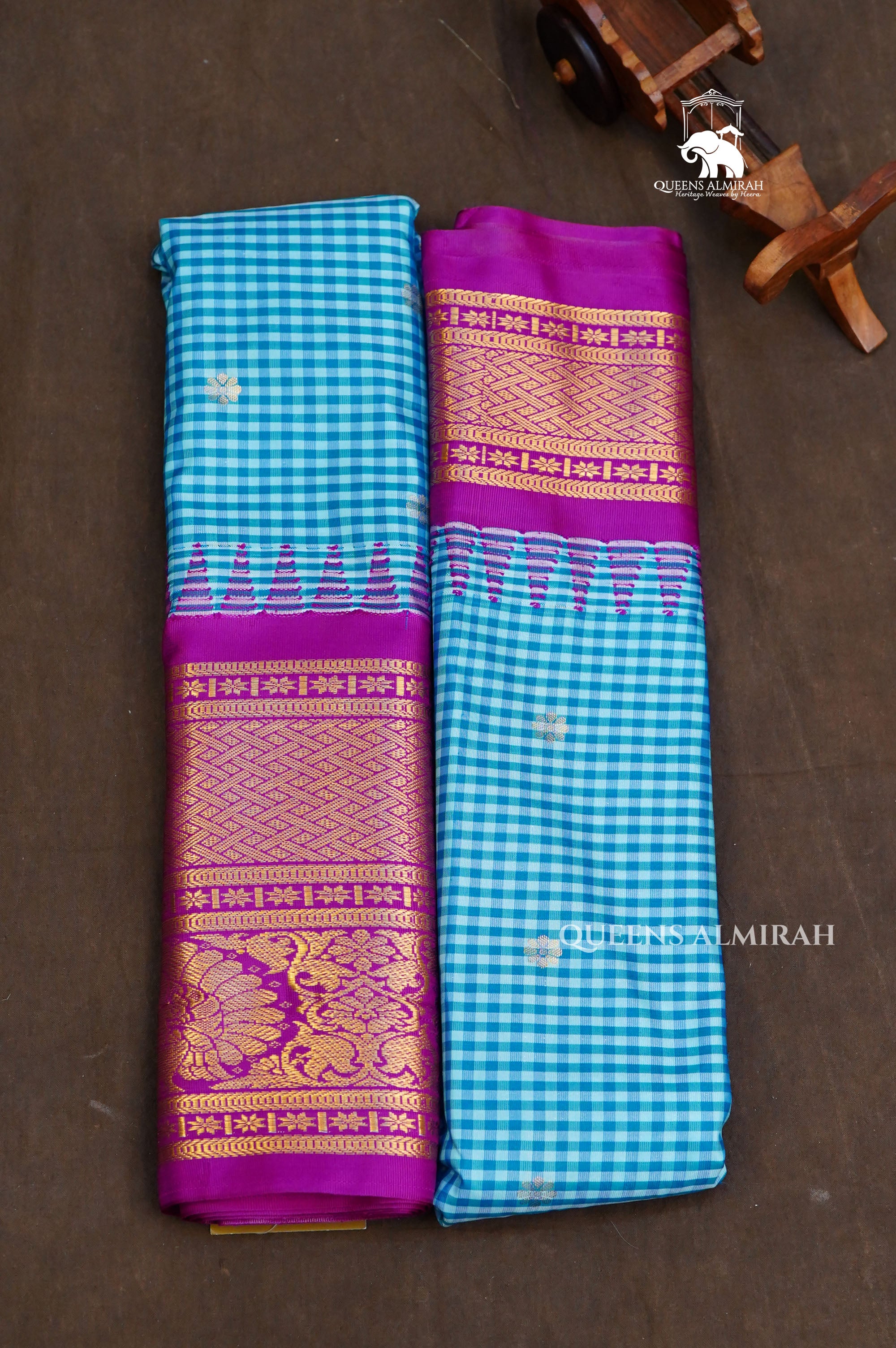 Blue Kattam With Purple Semi Gadwal Silk Saree