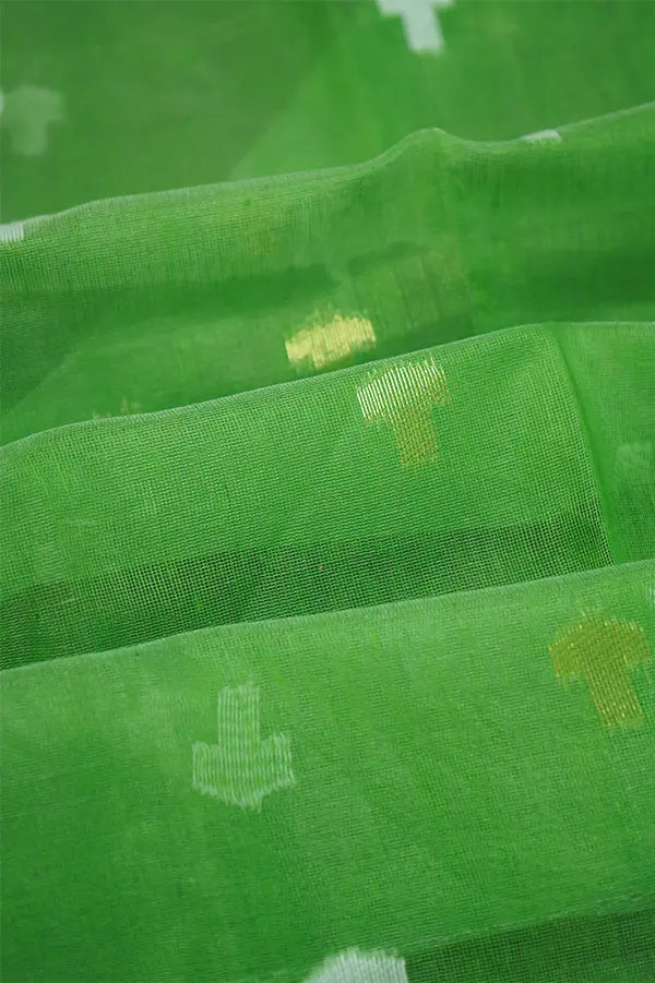 FADED GREEN JAMDANI COTTON SAREE - Queens Jewel Emporium