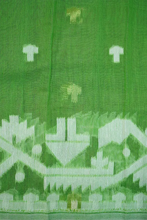 FADED GREEN JAMDANI COTTON SAREE - Queens Jewel Emporium