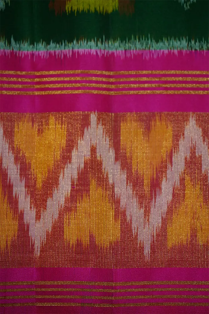 FOREST GREEN WITH BRIGHT PINK SOFT SILK SAREE - Queens Jewel Emporium
