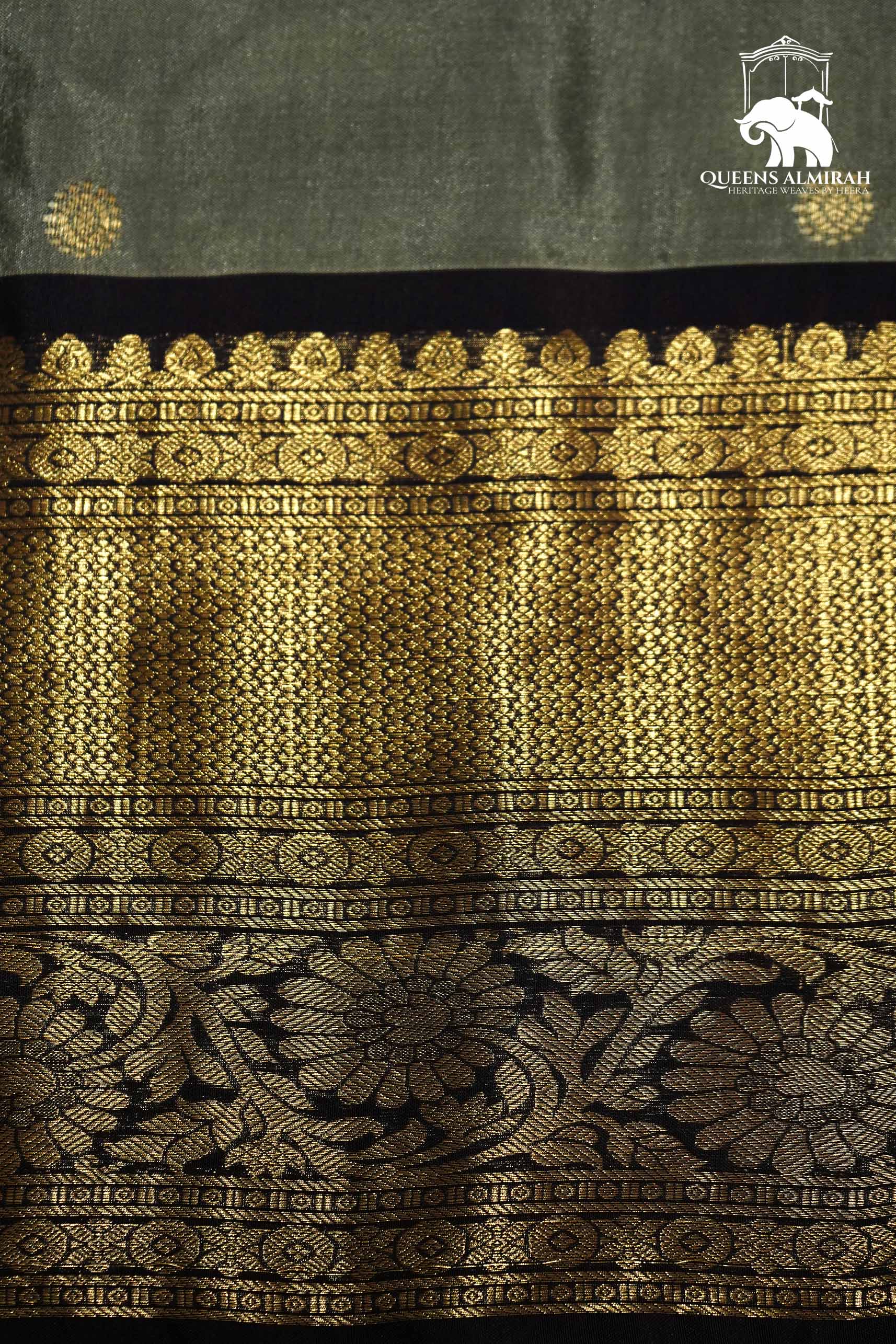 FOSSIL GRAY WITH BROWN MANGALGIRI GADWAL SAREE - Queens Jewel Emporium