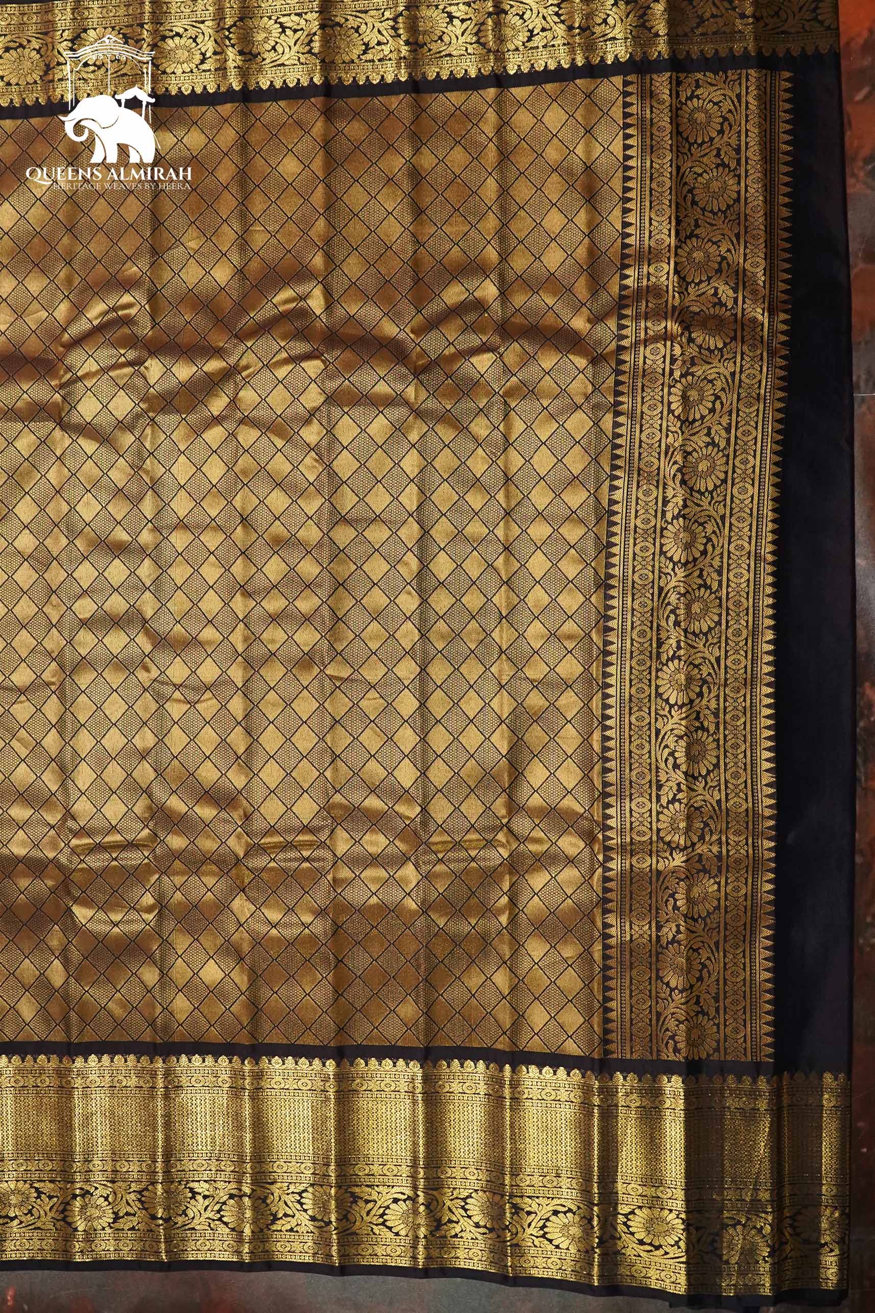FOSSIL GRAY WITH BROWN MANGALGIRI GADWAL SAREE - Queens Jewel Emporium