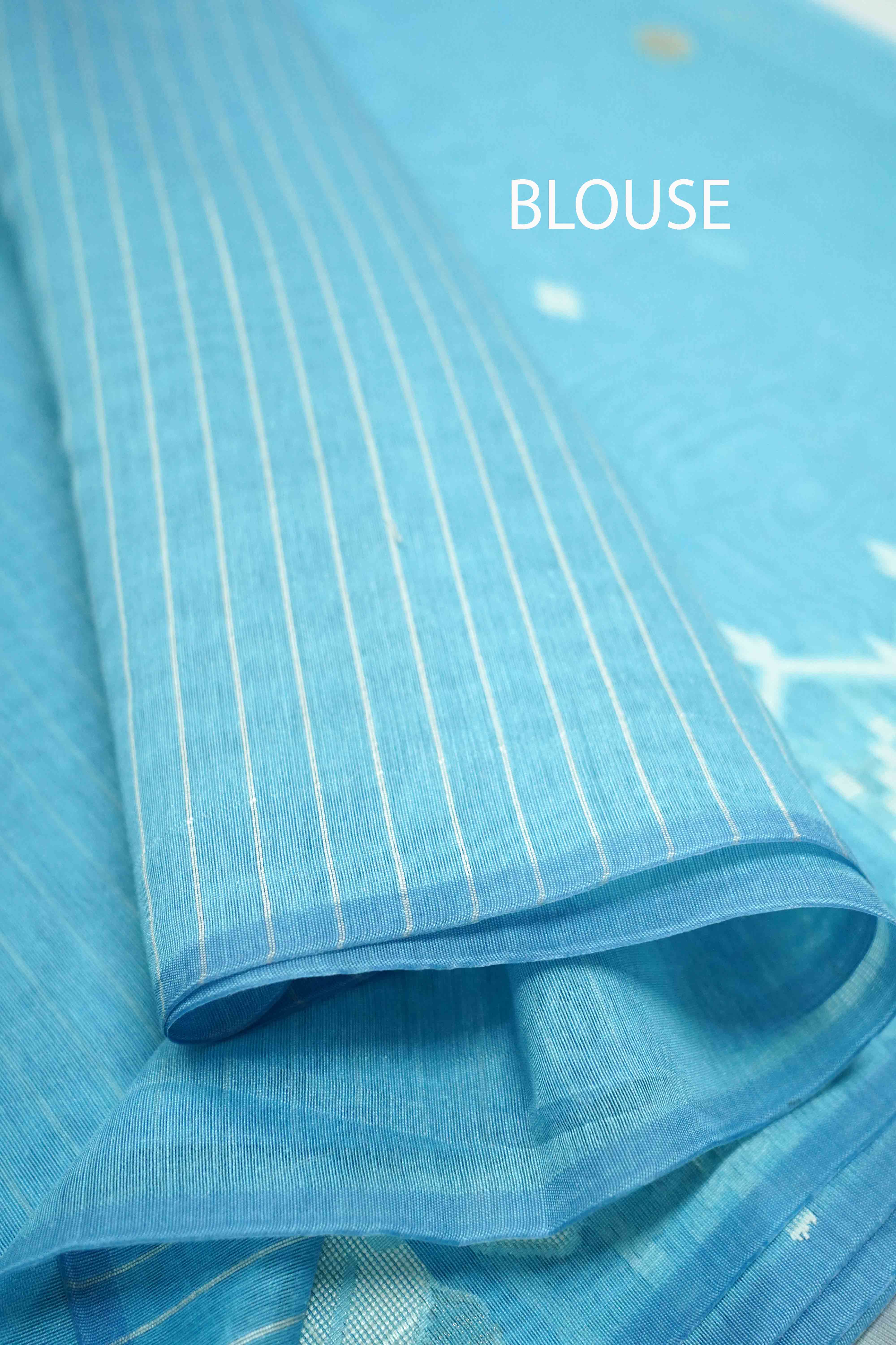 FOUNTAIN BLUE JAMDANI COTTON SAREE - Queens Jewel Emporium