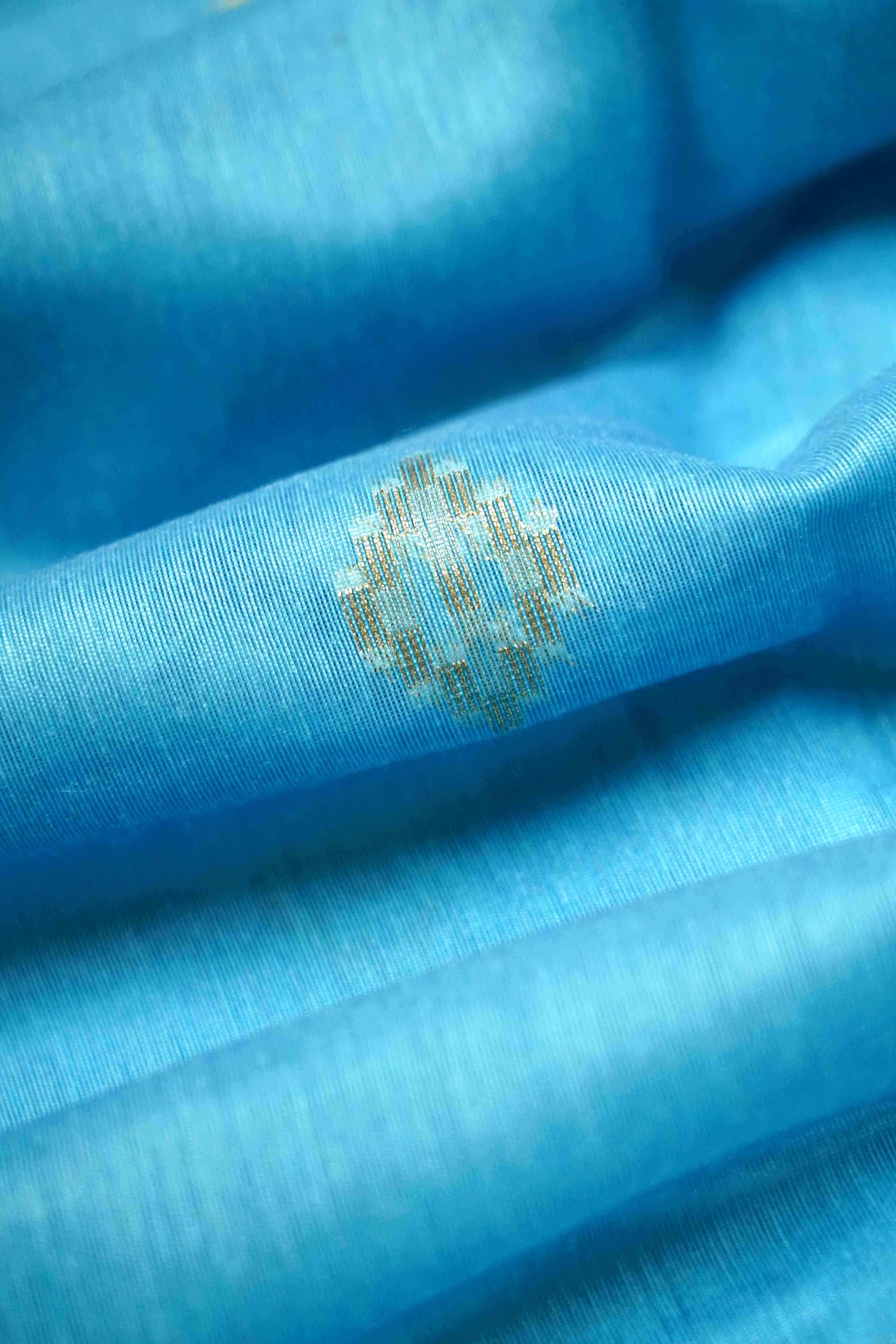 FOUNTAIN BLUE JAMDANI COTTON SAREE - Queens Jewel Emporium