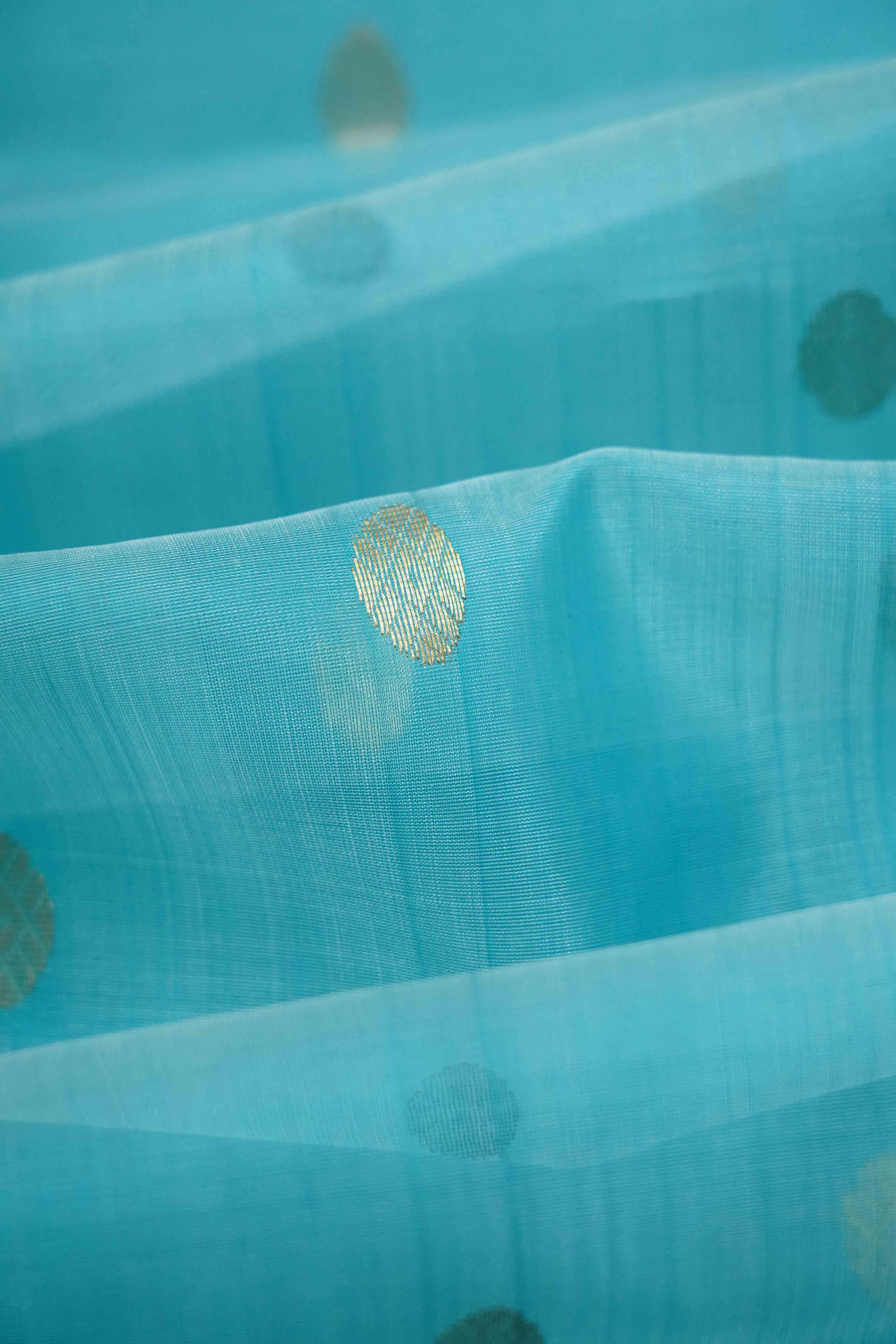 FOUNTAIN BLUE WITH MAROON -TRADITIONAL KATAN CHANDERI KATAN SILK HANDLOOM SAREE - Queens Jewel Emporium