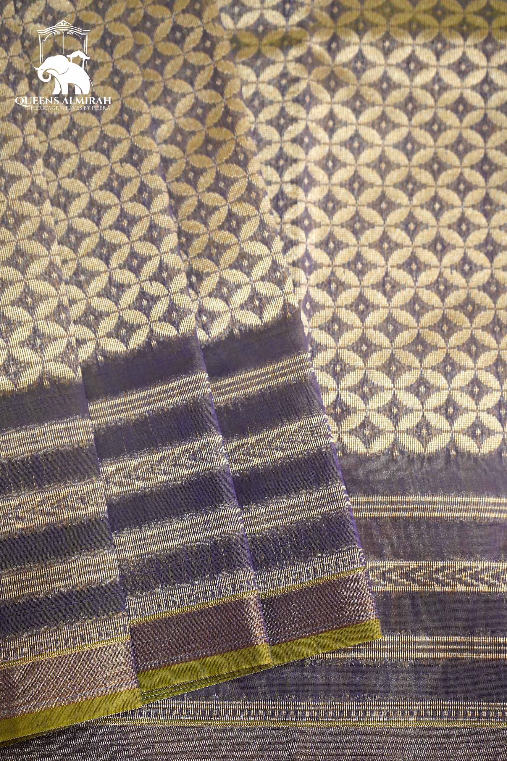 FOUR PETALS FADED PURPLE WITH WOVEN BORDER SILK COTTON SAREE - Queens Jewel Emporium