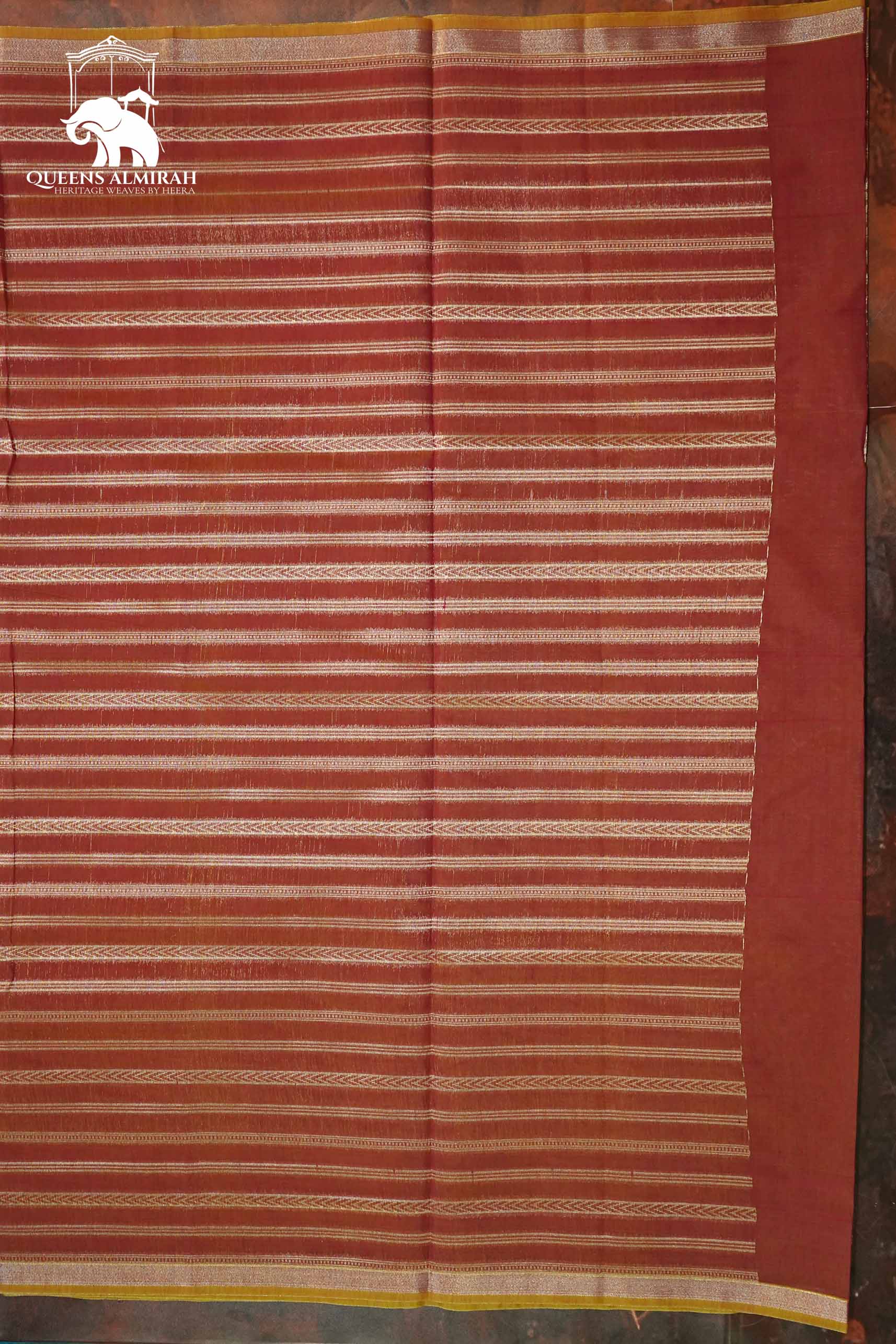FOUR PETALS PINKISH MUSTARD WITH WOVEN BORDER SILK COTTON SAREE - Queens Jewel Emporium