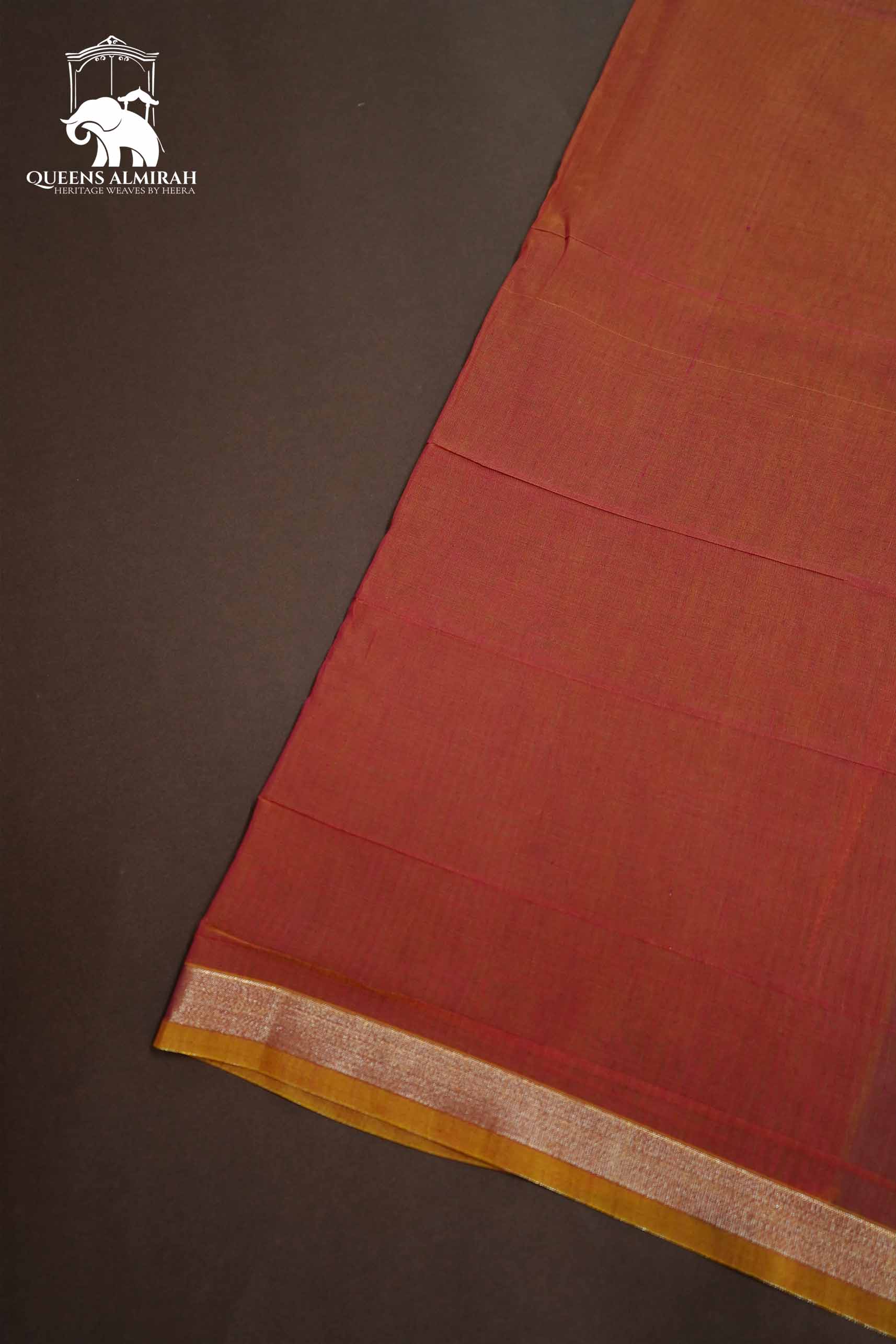 FOUR PETALS PINKISH MUSTARD WITH WOVEN BORDER SILK COTTON SAREE - Queens Jewel Emporium